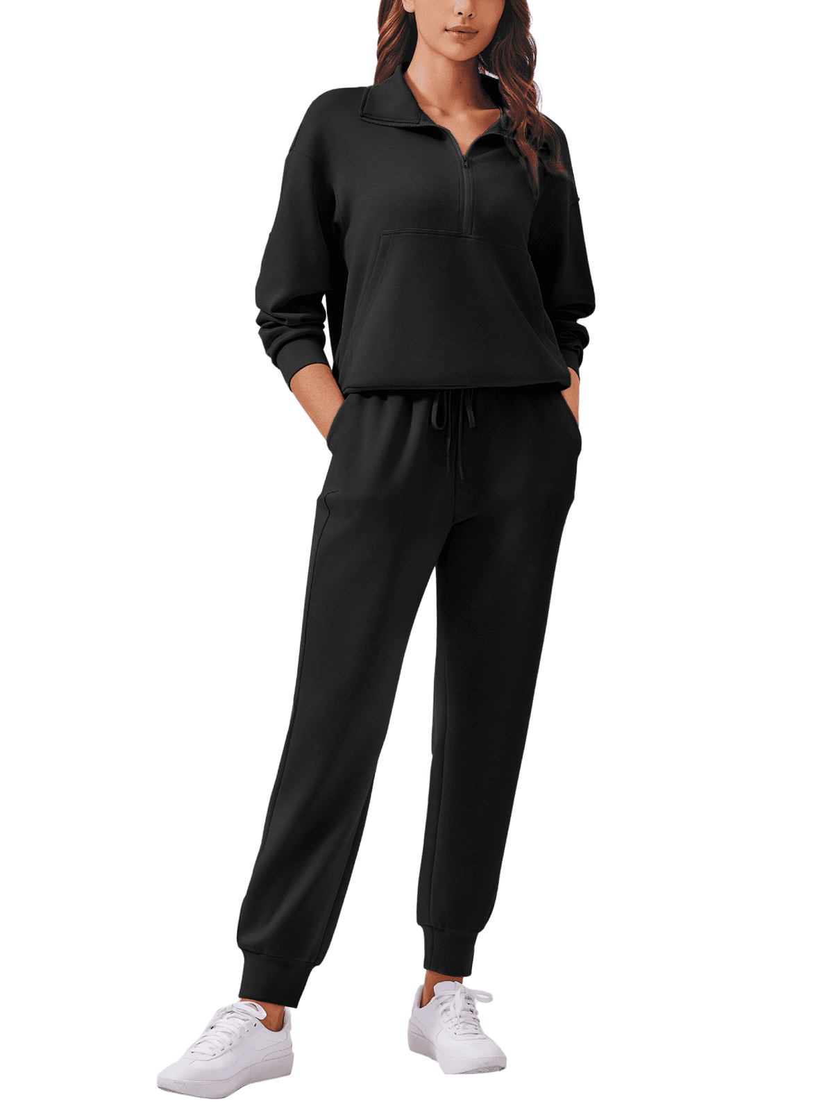 Weardear Women 2 Piece Sets Long Sleeve Tracksuit Fall Travel Outfits Joggers Sets Half Zip Sweatsuit Matching Set