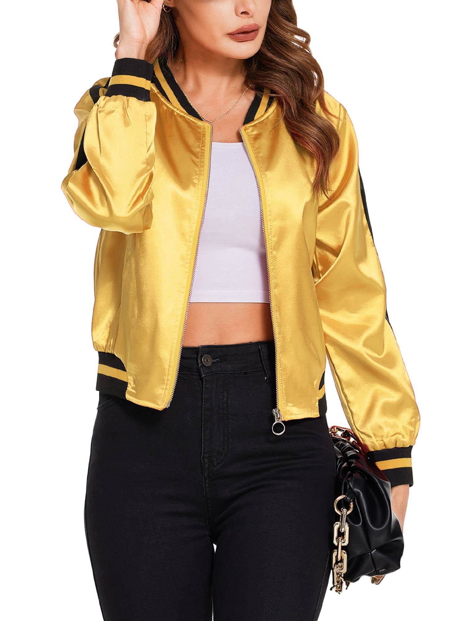 Weardear Women's Bomber Jacket Lightweight Striped Zip Up Casual Windbreaker with Pockets
