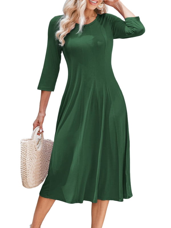 Weardear 3/4 Sleeve Dress for Women Midi T Shirt Dresses Casual Crew Neck Loose Fit Dress