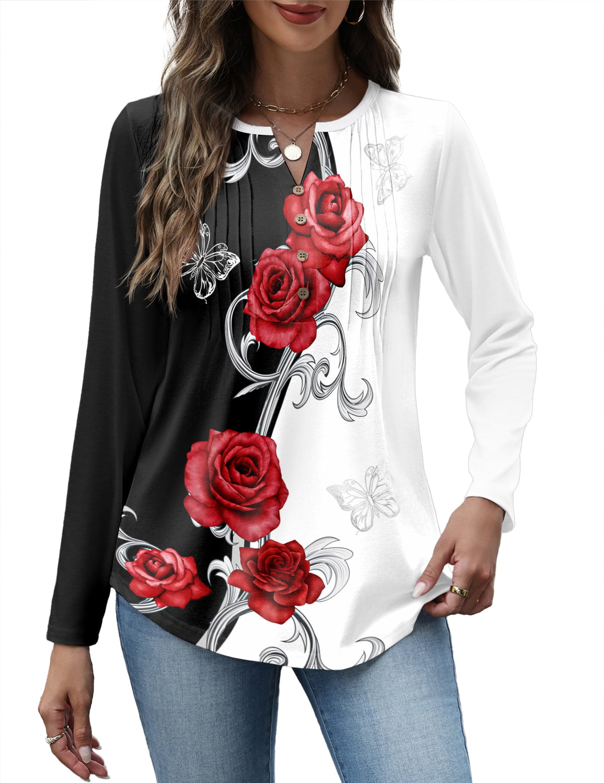 Weardear Women V Neck Long Sleeve Shirt Button Casual Blouses Tunic Henley T Shirts