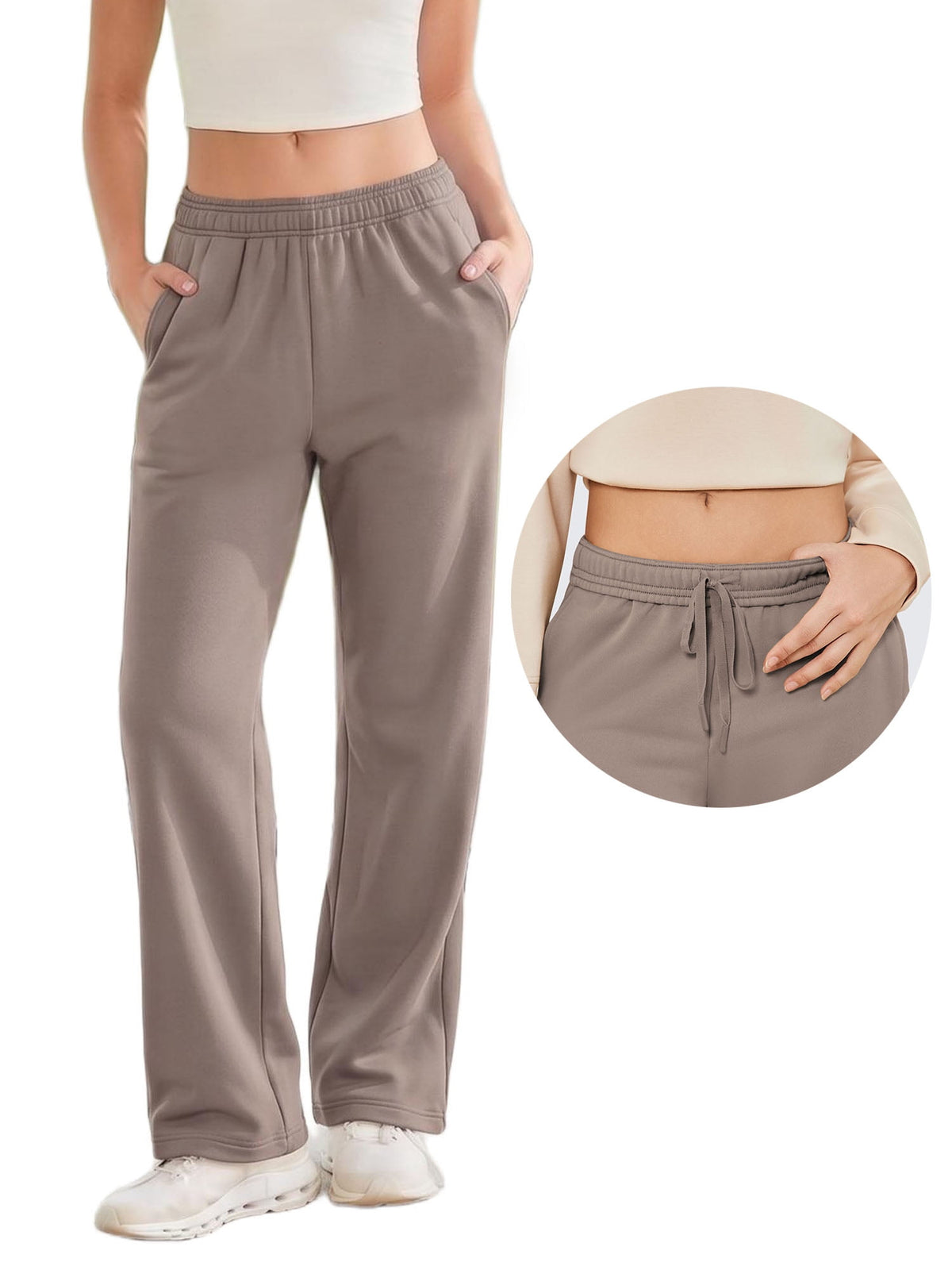 Weardear Tall Straight Leg High Waisted Sweatpants Womens Casual Workout Pants with Inner Drawstring and Side Pockets