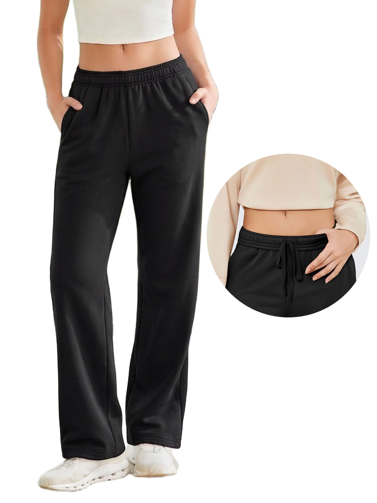 Weardear Straight Leg High Waisted Sweatpants Womens Casual Workout Pants with Inner Drawstring and Side Pockets