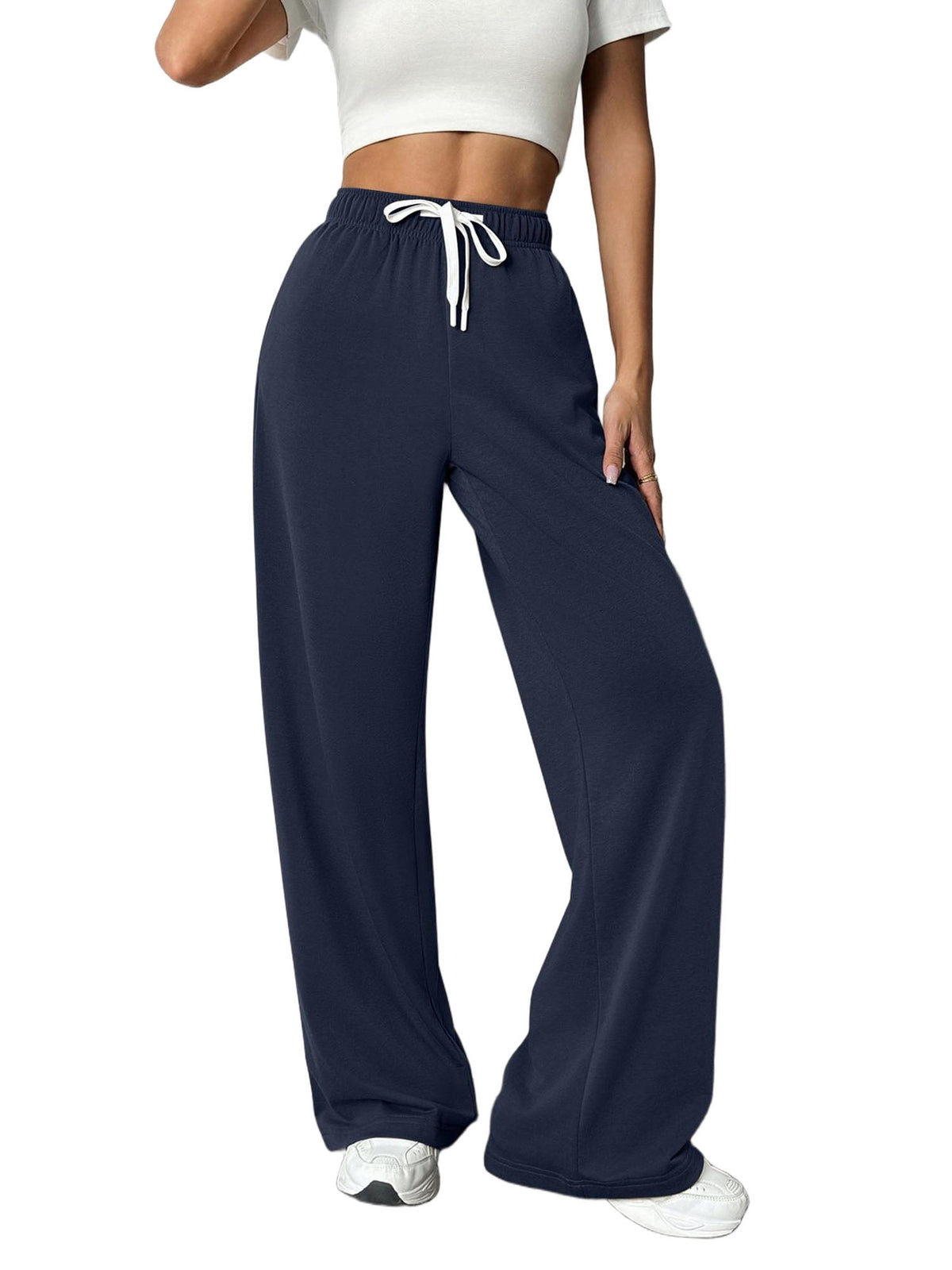 Weardear Petite Wide Leg Pants for Women High Waisted Drawstring Baggy Sweatpants with Pockets Athletic Lounge Pants