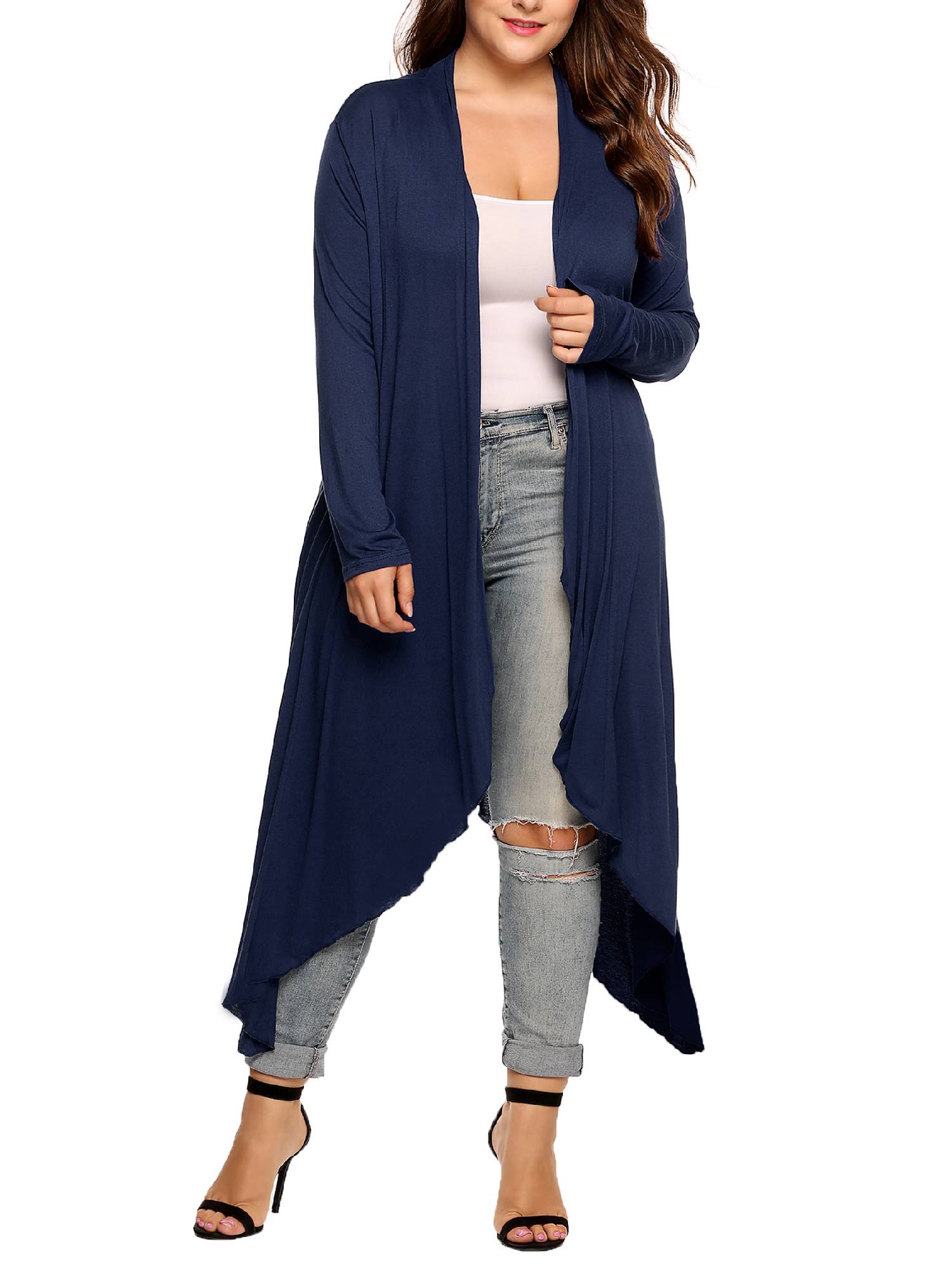 Weardear Women's Plus Size Long Cardigans Long Sleeve Plaid Duster Cardigan Lightweight Sweater