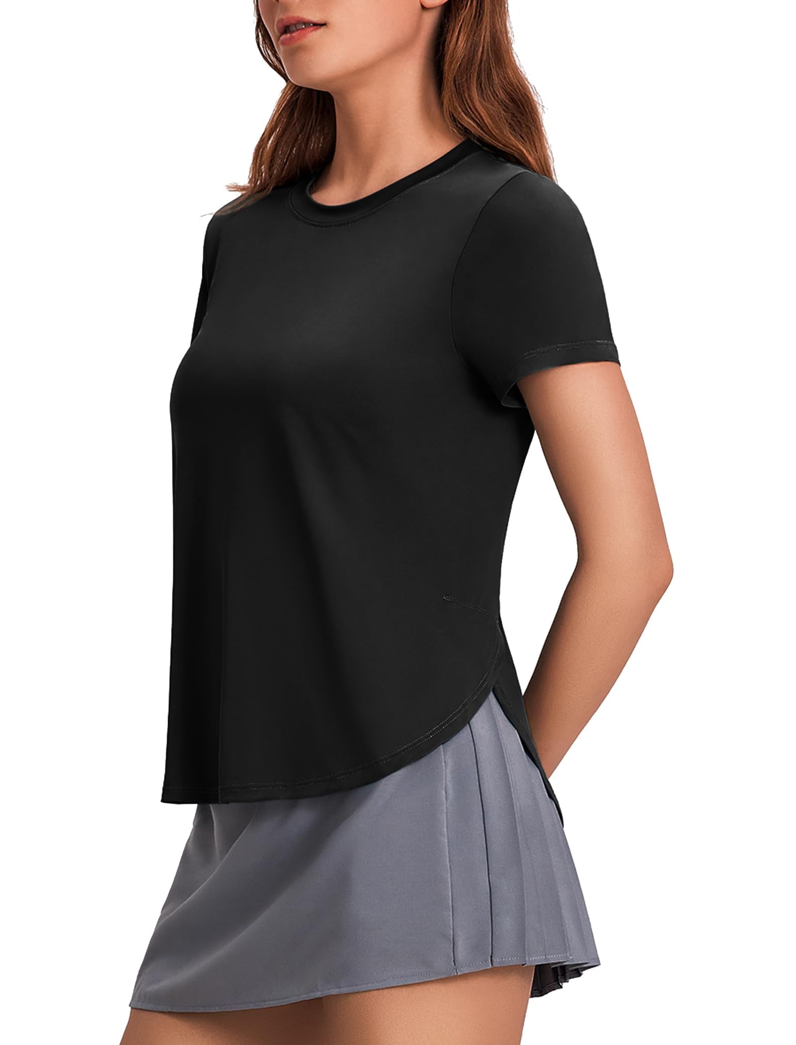 Weardear Workout Tops for Women UPF 50+ Yoga Shirts Short Sleeve Athletic Tops with Side Slits Loose Fit Running Gym Tee Top