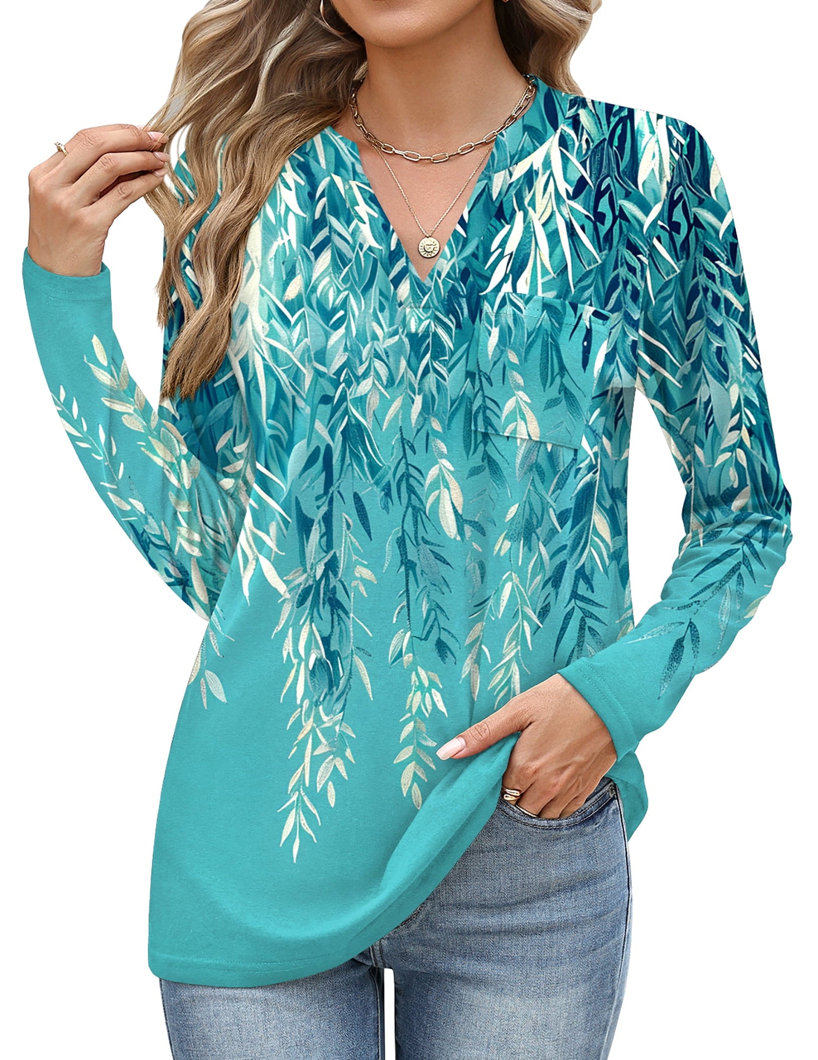 Weardear Women's V Neck 3/4 Sleeve T Shirts Casual Basic Summer Tees Shirts Loose Fit Tunic Tops