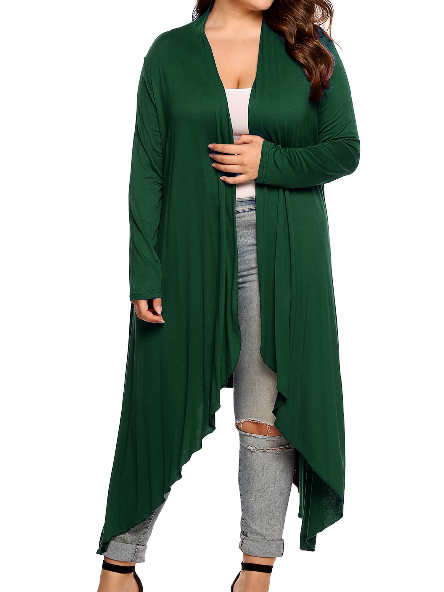 Weardear Women's Plus Size Long Cardigans Long Sleeve Plaid Duster Cardigan Lightweight Sweater