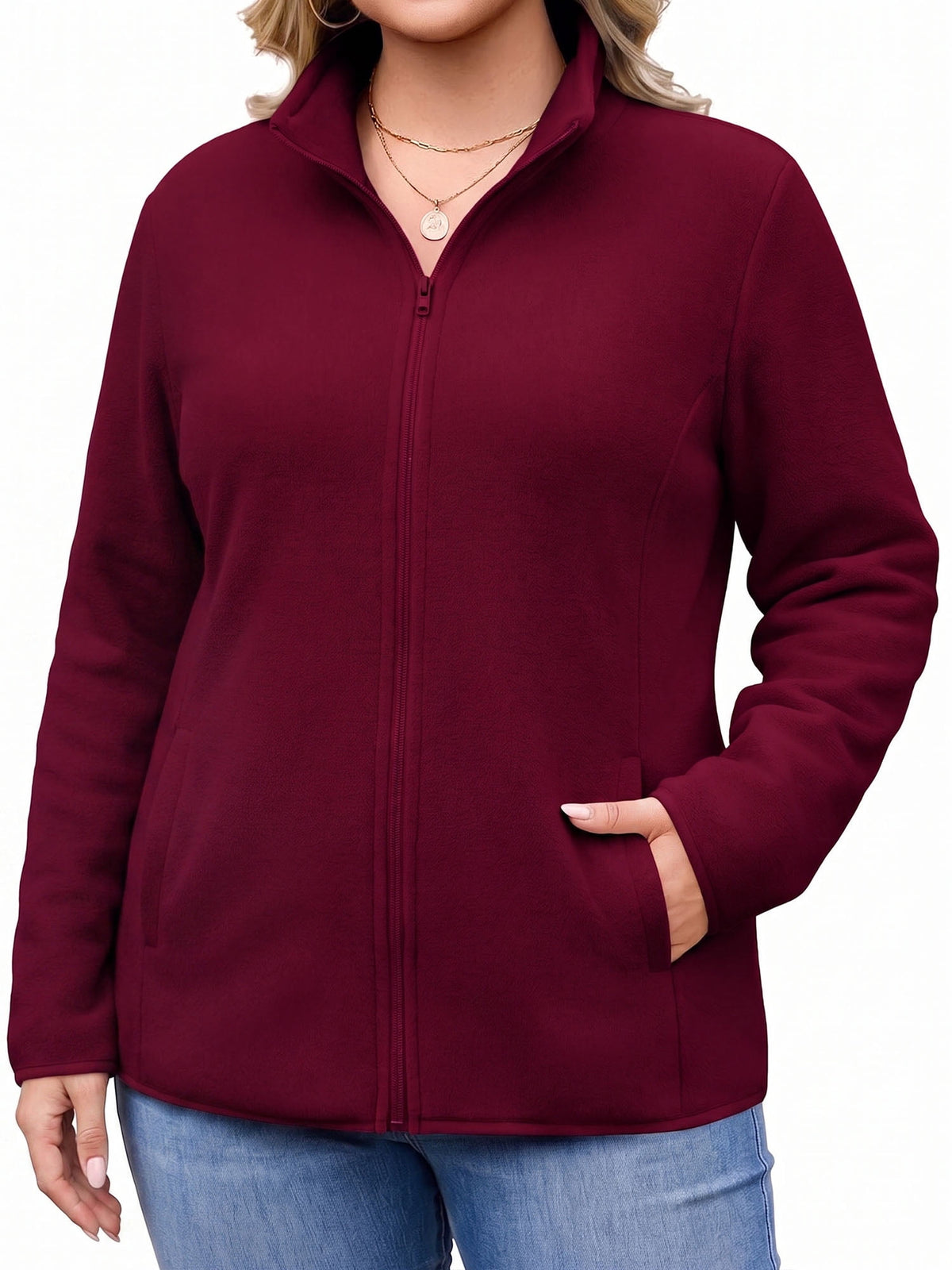 Weardear Plus Size Fleece Jackets for Women Lightweight Full Zip Jacket with 4 Pockets Warm Winter Coat