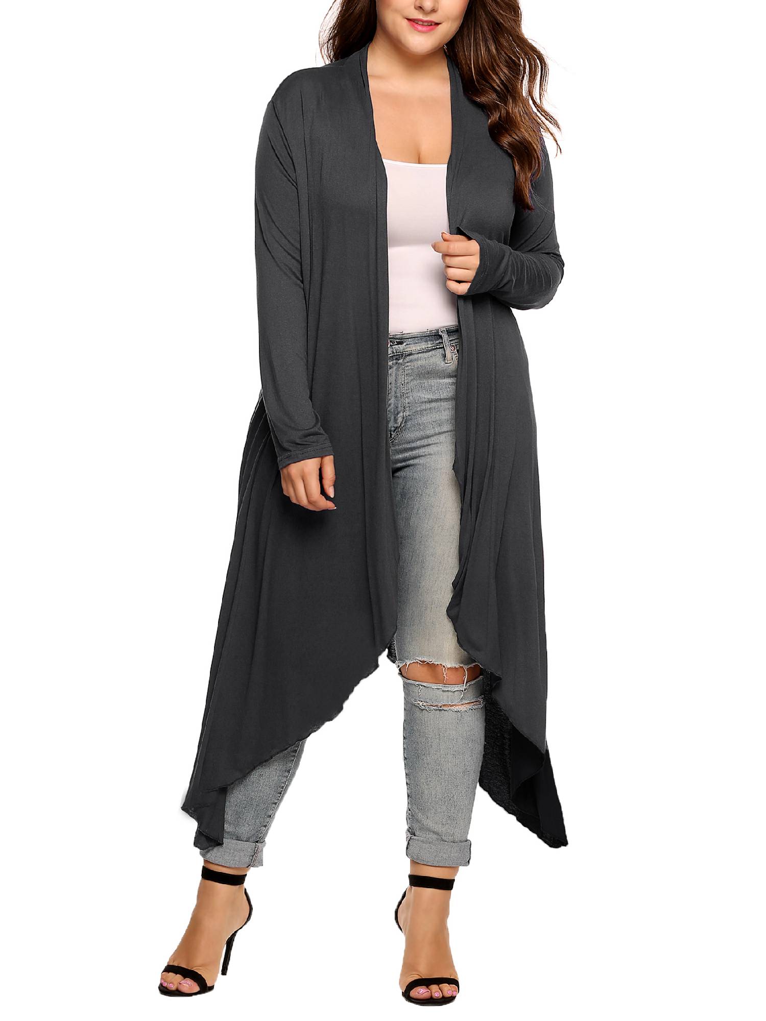 Weardear Women's Plus Size Long Cardigans Long Sleeve Plaid Duster Cardigan Lightweight Sweater