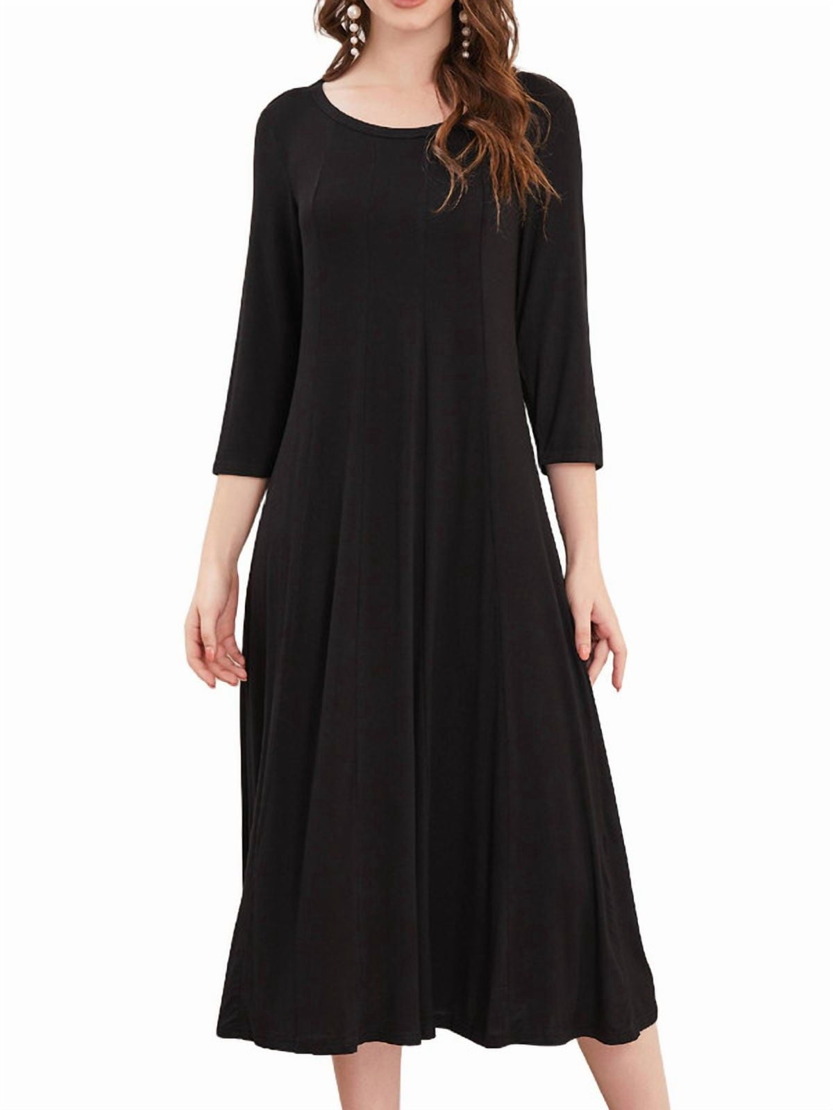 Weardear 3/4 Sleeve Dress for Women Midi T Shirt Dresses Casual Crew Neck Loose Fit Dress