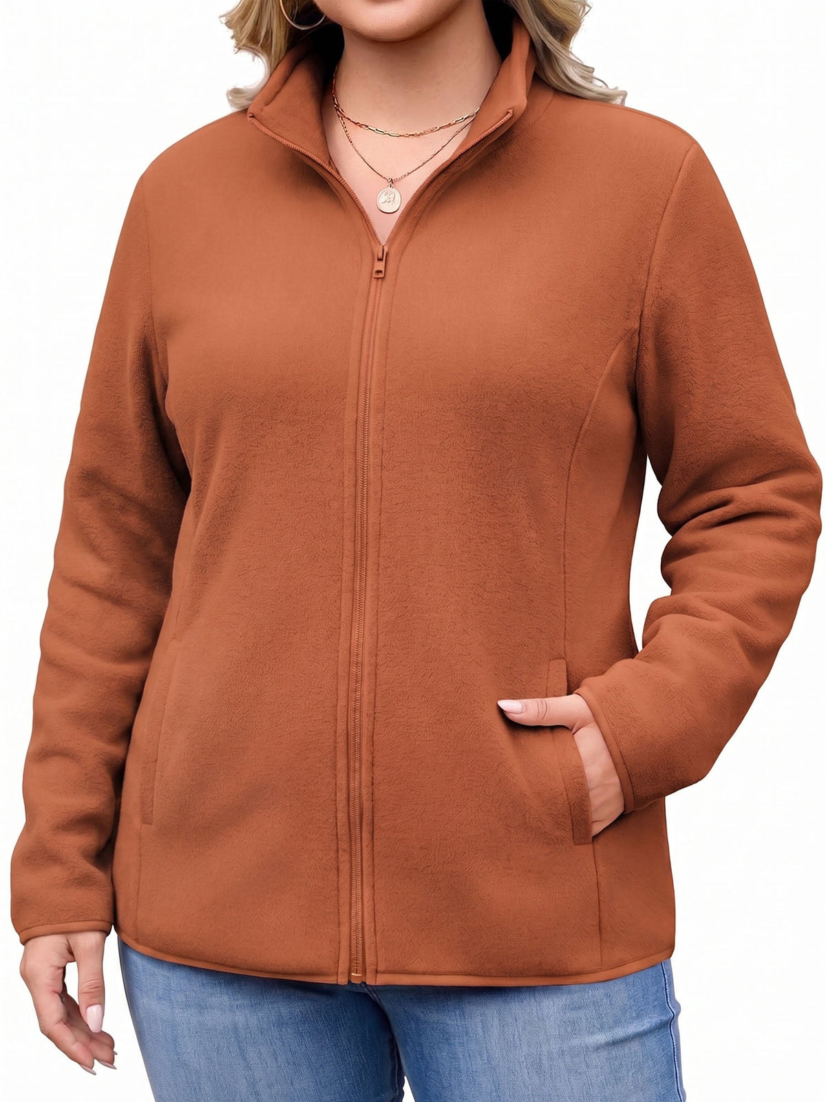 Weardear Plus Size Fleece Jackets for Women Lightweight Full Zip Jacket with 4 Pockets Warm Winter Coat
