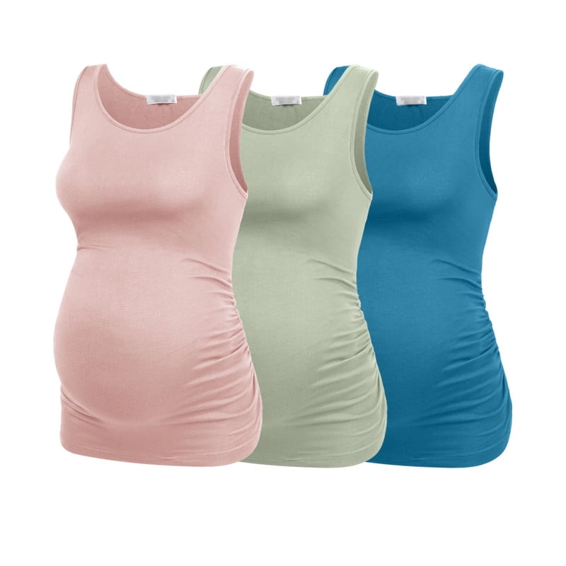 Weardear 3 Pack Maternity Tank Tops Ruch Side Sleeveless Pregnancy Vest Scoop Neck Postpartum Shirts