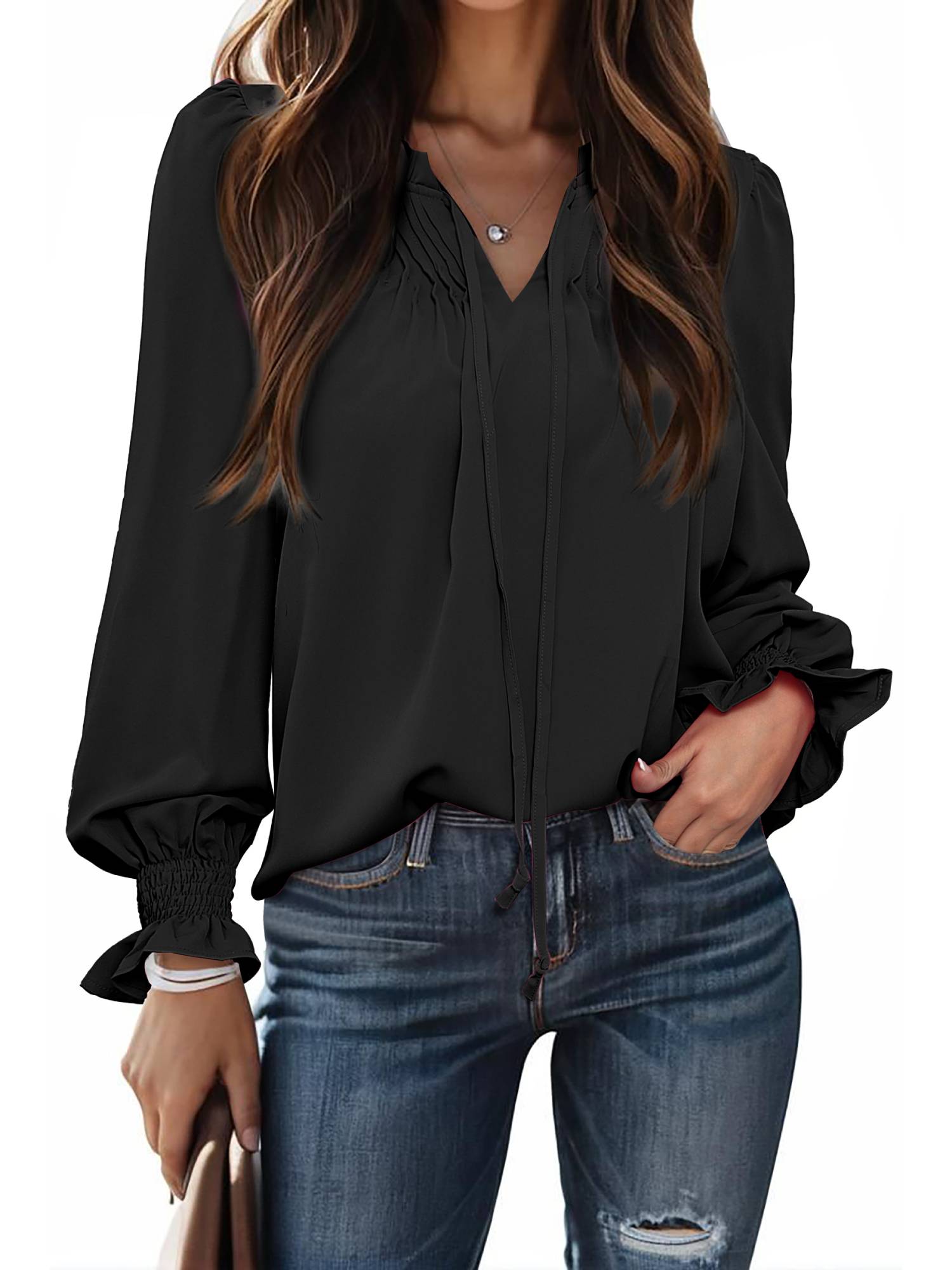 Weardear Flowy Long Sleeve Tops for Women Casual Boho Blouse Floral Printed V Neck Shirts