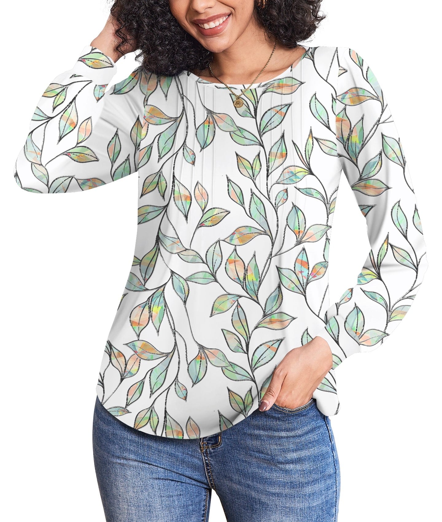 Weardear Women's Fall Blouses Puff Long Sleeve Pleated Crew Neck Tunic Tops Dressy Casual Loose Work T-Shirts