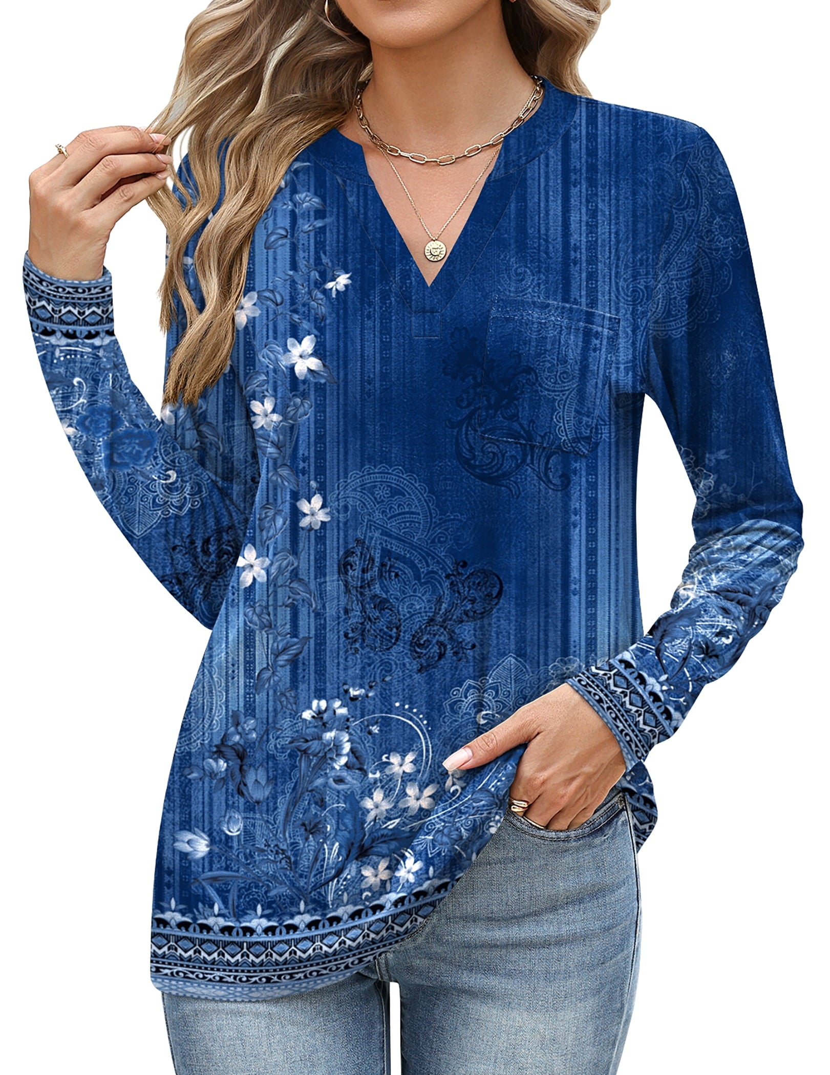 Weardear Women's V Neck 3/4 Sleeve T Shirts Casual Basic Summer Tees Shirts Loose Fit Tunic Tops