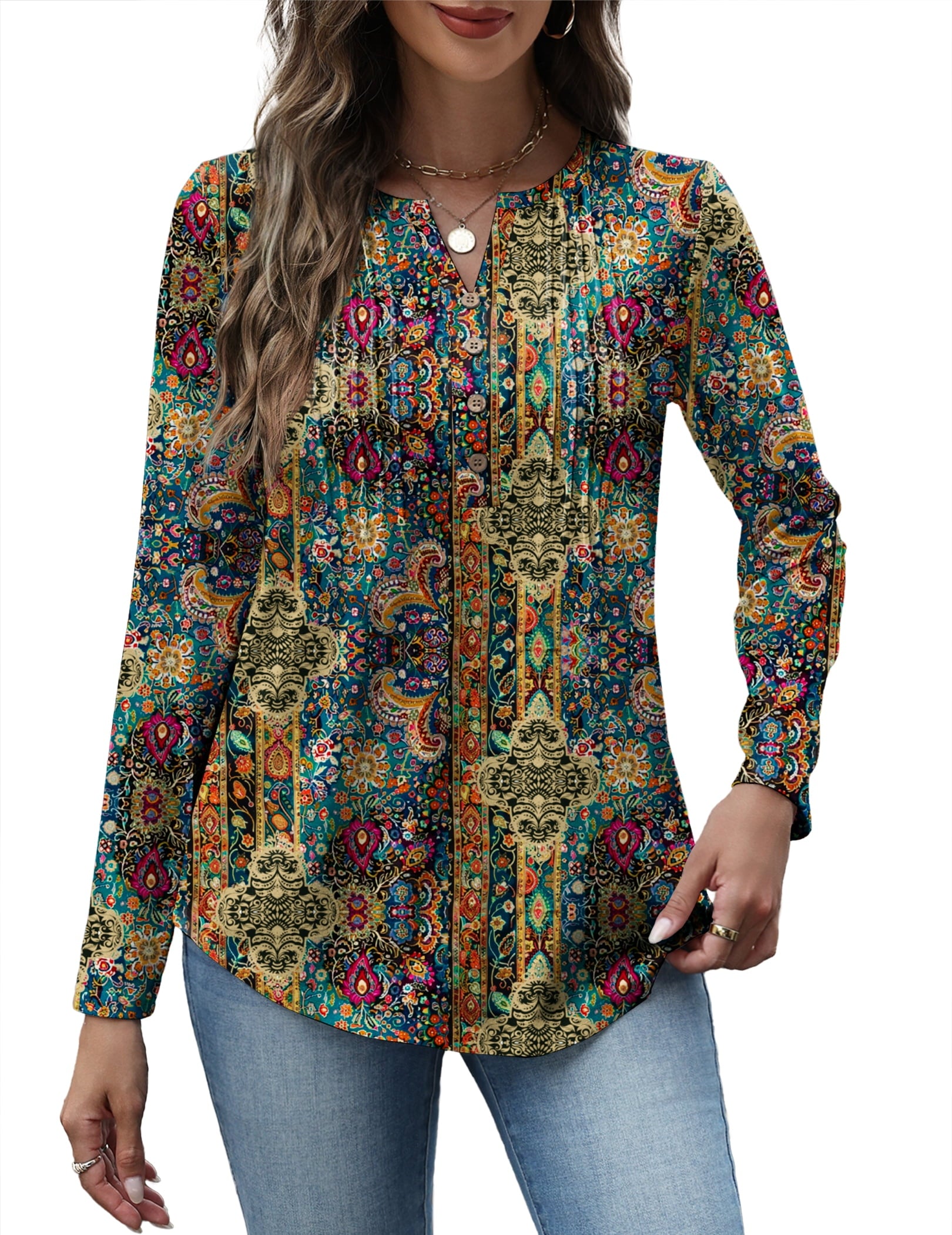 Weardear Women V Neck Long Sleeve Shirt Button Casual Blouses Tunic Henley T Shirts