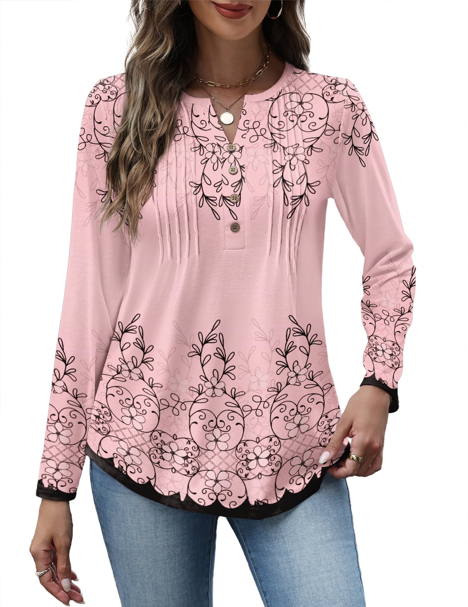 Weardear Women V Neck Long Sleeve Shirt Button Casual Blouses Tunic Henley T Shirts