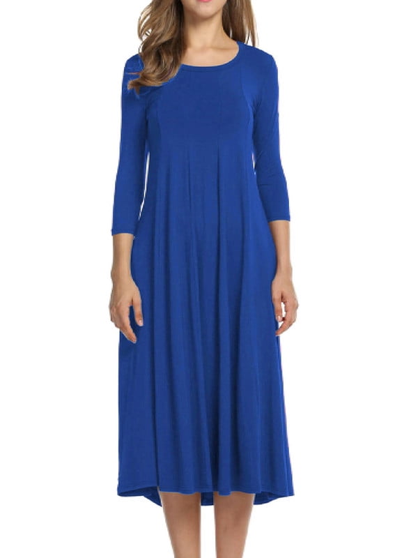 Weardear 3/4 Sleeve Dress for Women Midi T Shirt Dresses Casual Crew Neck Loose Fit Dress