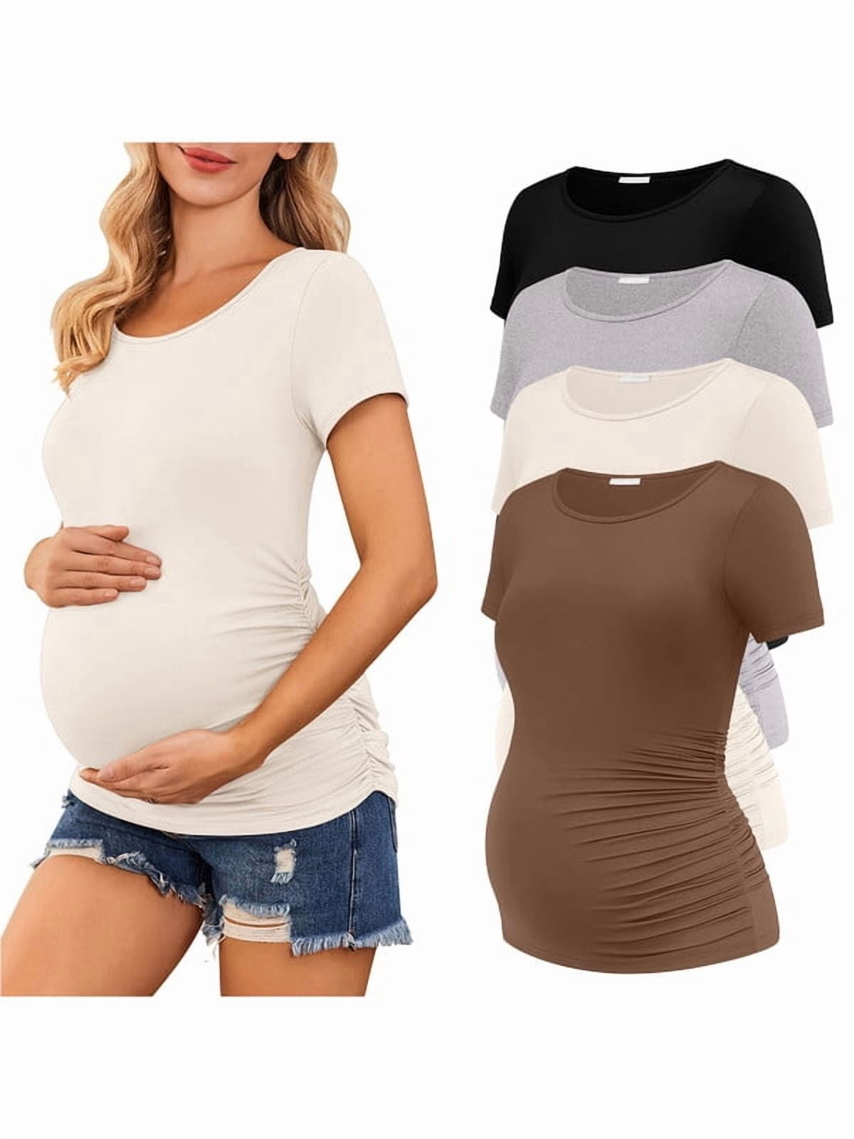Weardear 4 Packs Maternity Tops Side Ruched Short Sleeve Pregnancy Tunic T Shirts Crew Neck Casual Maternity Clothes