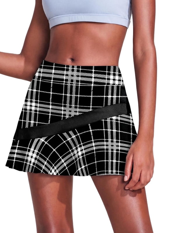 Weardear Short Skirts for Women with Pockets Mesh Ruffle Patchwork High Waisted Breathable Athletic Tennis Skirts
