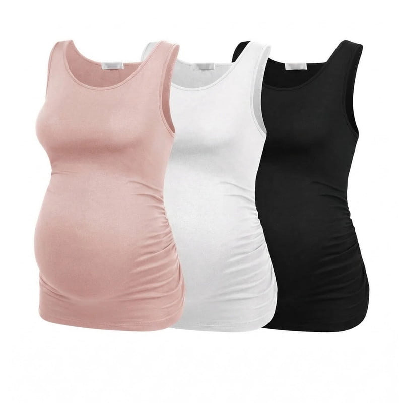 Weardear 3 Pack Maternity Tank Tops Ruch Side Sleeveless Pregnancy Vest Scoop Neck Postpartum Shirts