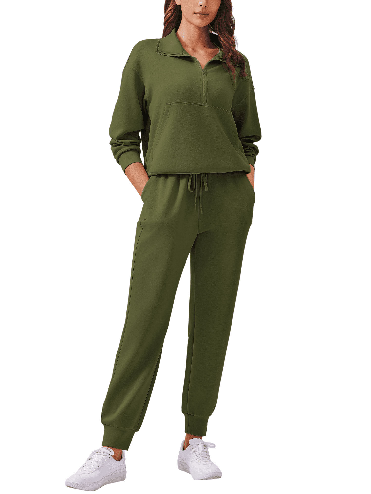 Weardear Women 2 Piece Sets Long Sleeve Tracksuit Fall Travel Outfits Joggers Sets Half Zip Sweatsuit Matching Set
