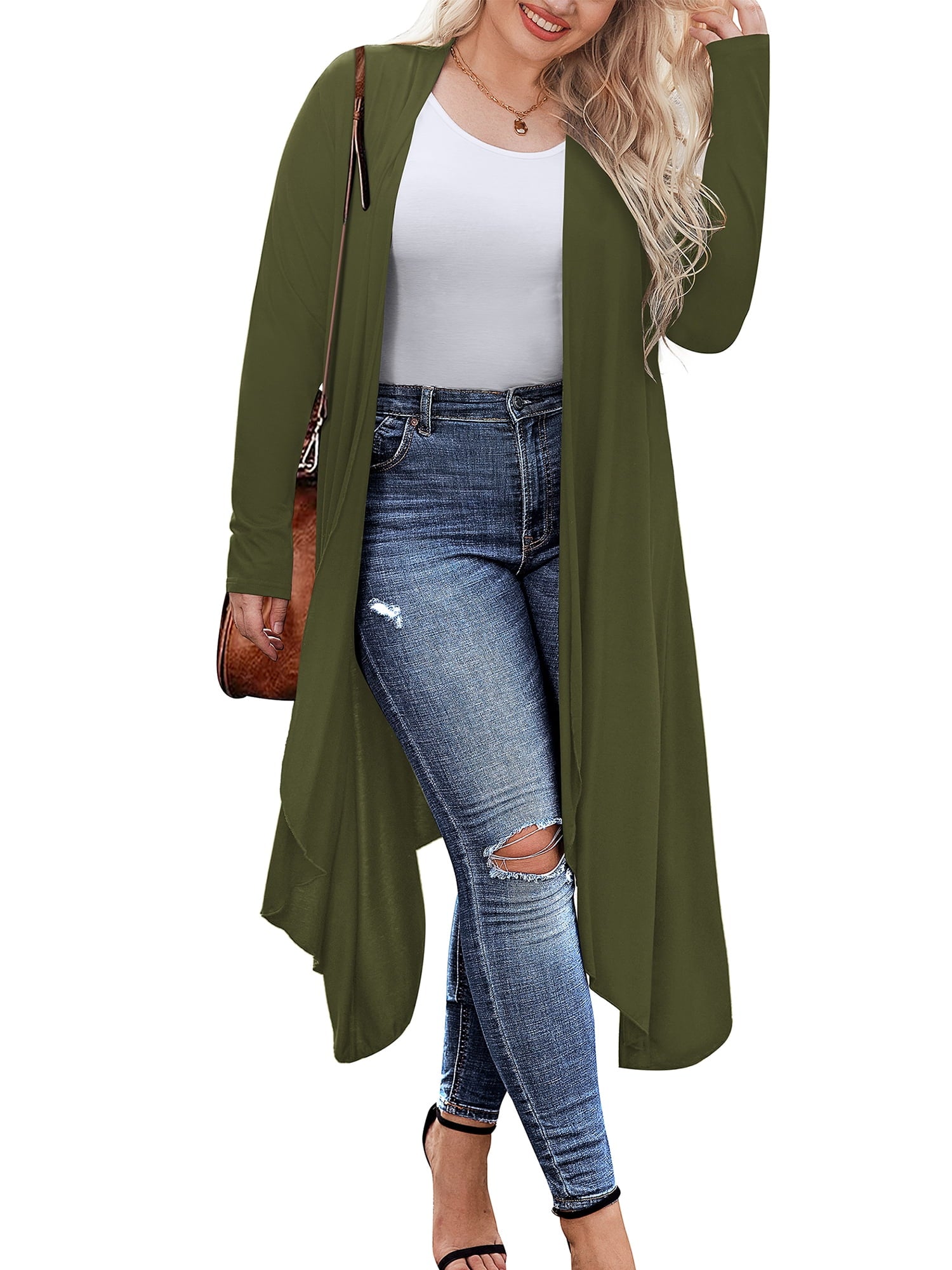 Weardear Women's Plus Size Long Cardigans Long Sleeve Plaid Duster Cardigan Lightweight Sweater