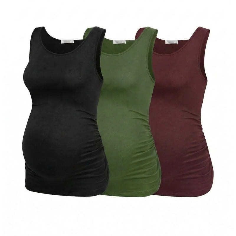 Weardear 3 Pack Maternity Tank Tops Ruch Side Sleeveless Pregnancy Vest Scoop Neck Postpartum Shirts