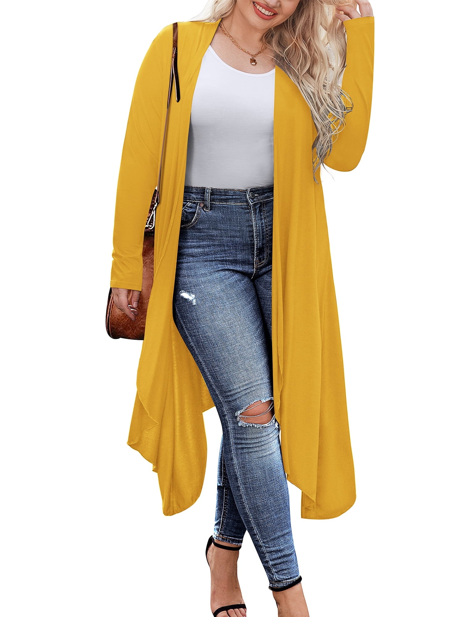 Weardear Women's Plus Size Long Cardigans Long Sleeve Plaid Duster Cardigan Lightweight Sweater