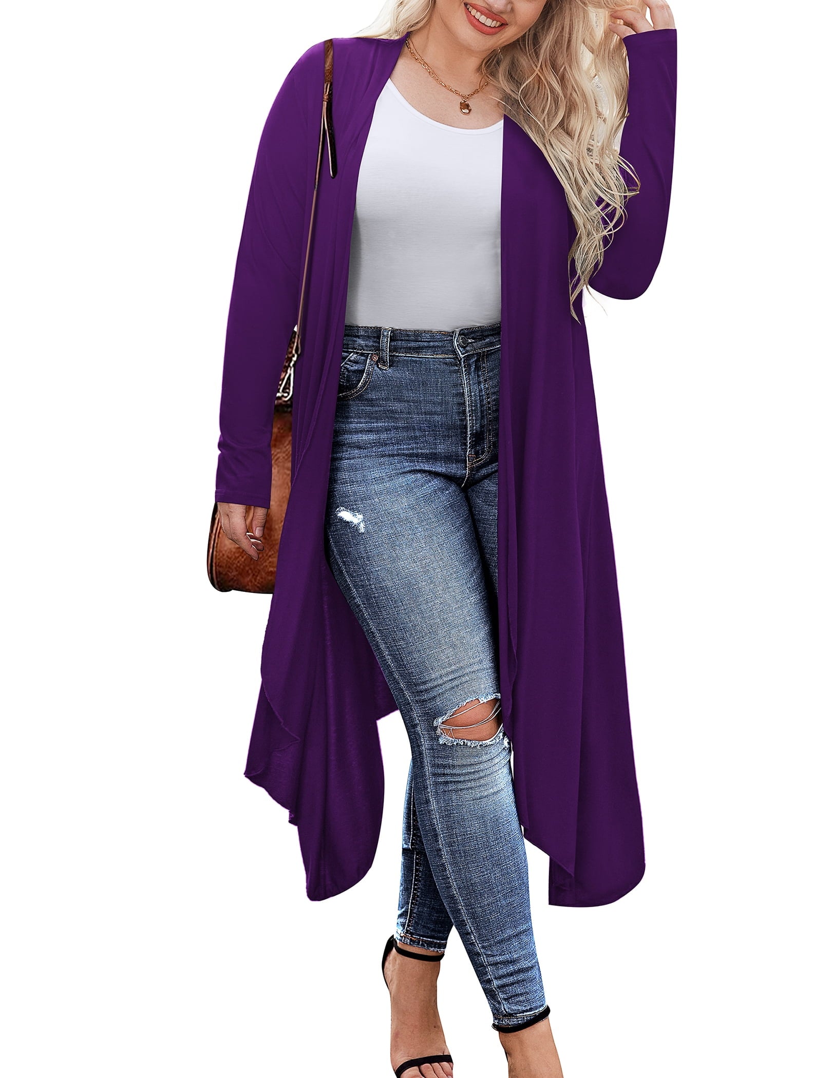Weardear Women's Plus Size Long Cardigans Long Sleeve Plaid Duster Cardigan Lightweight Sweater