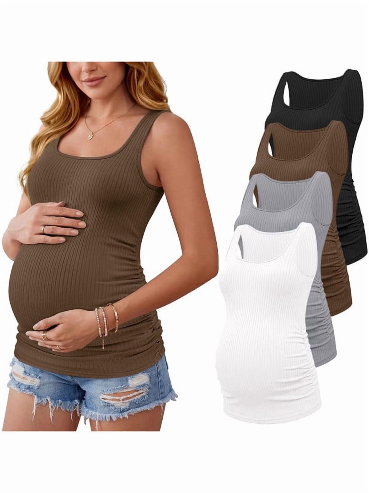Weardear 4 Packs Maternity Tank Tops Square Neck Ribbed Pregnancy Shirts Ruched Side Summer Pregnant Clothes for Postpartum