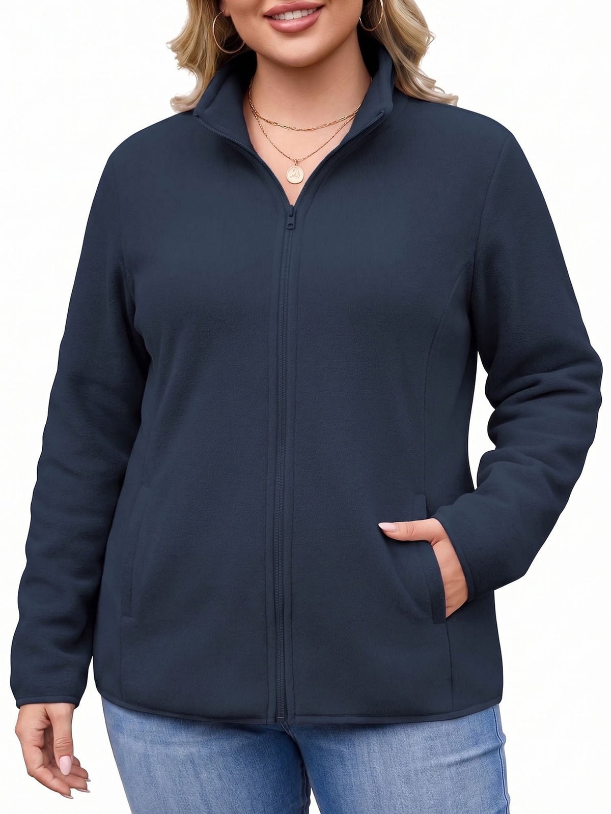 Weardear Plus Size Fleece Jackets for Women Lightweight Full Zip Jacket with 4 Pockets Warm Winter Coat