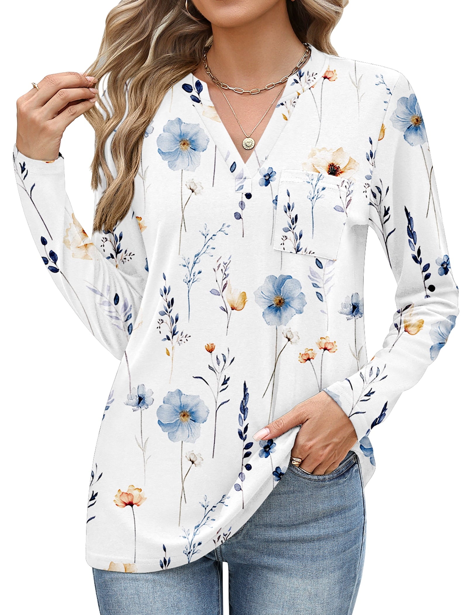 Weardear Women's V Neck 3/4 Sleeve T Shirts Casual Basic Summer Tees Shirts Loose Fit Tunic Tops