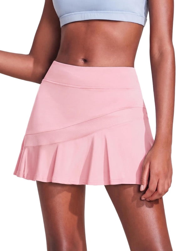 Weardear Short Skirts for Women with Pockets Mesh Ruffle Patchwork High Waisted Breathable Athletic Tennis Skirts
