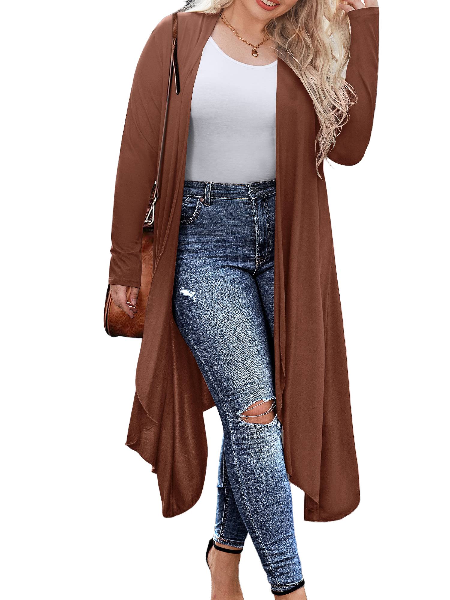 Weardear Women's Plus Size Long Cardigans Long Sleeve Plaid Duster Cardigan Lightweight Sweater