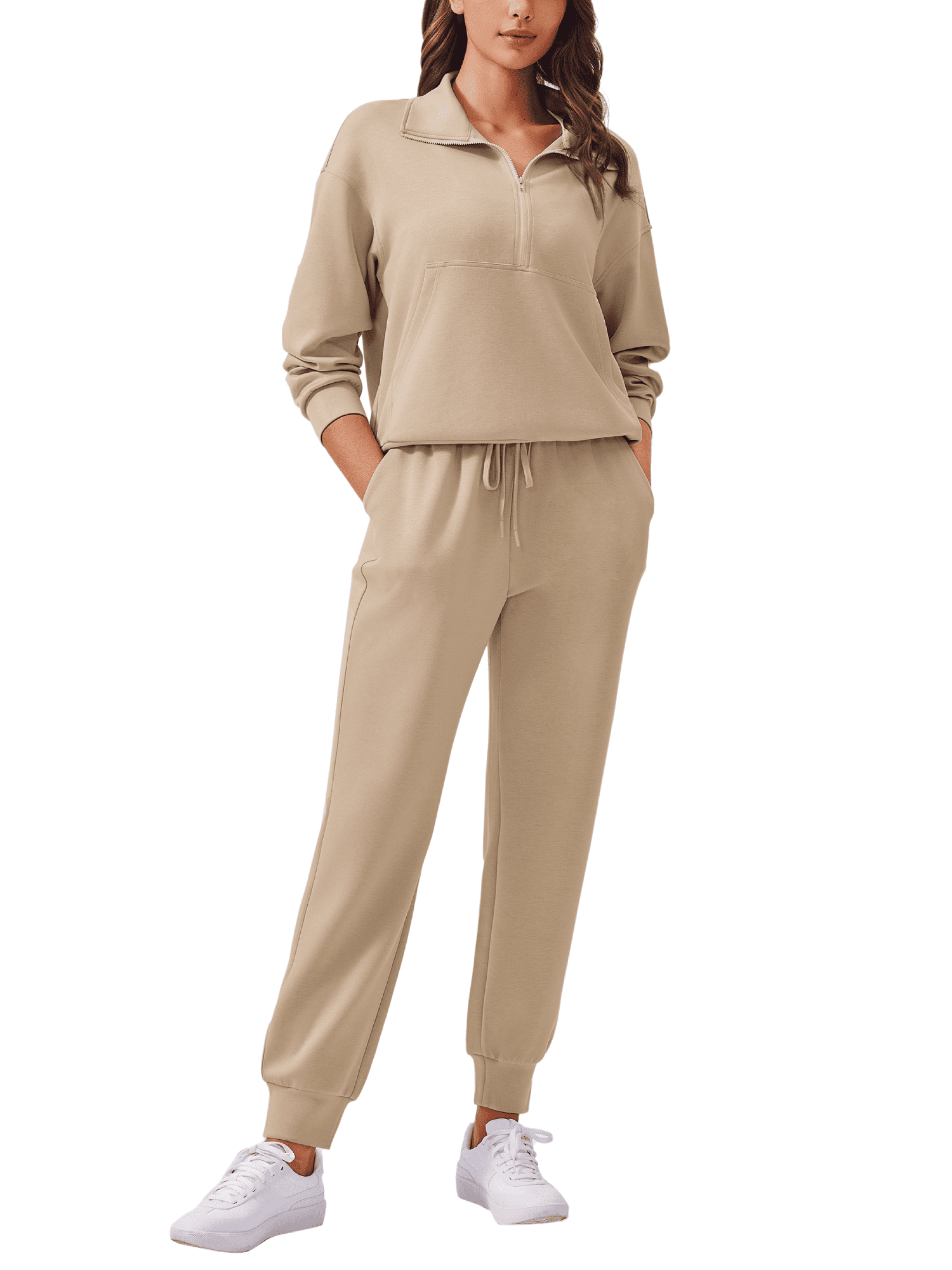 Weardear Women 2 Piece Sets Long Sleeve Tracksuit Fall Travel Outfits Joggers Sets Half Zip Sweatsuit Matching Set