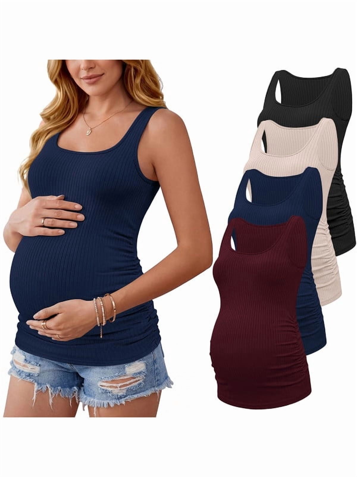 Weardear 4 Packs Maternity Tank Tops Square Neck Ribbed Pregnancy Shirts Ruched Side Summer Pregnant Clothes for Postpartum