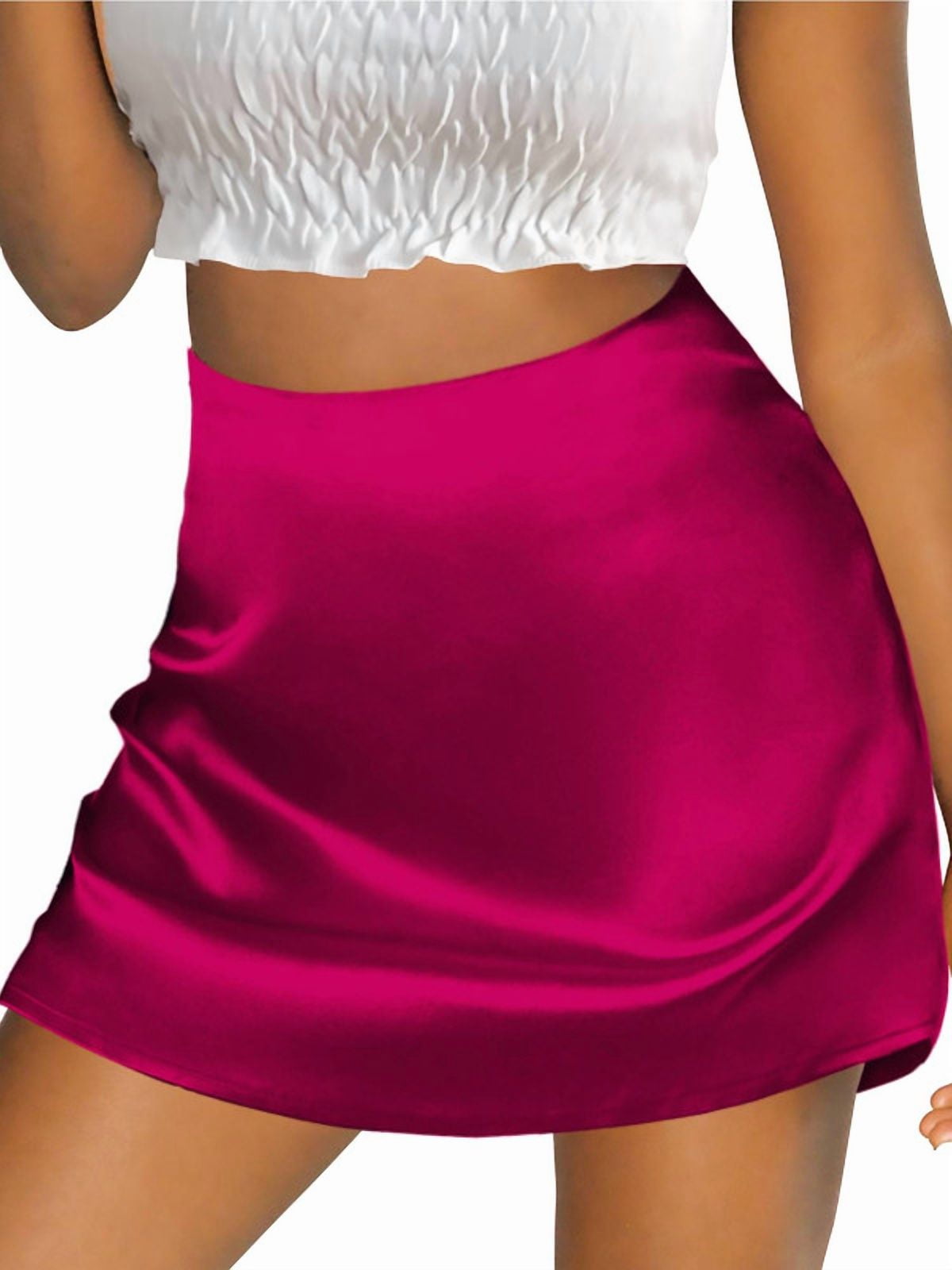 Weardear Silk Skirts for Women 2025 Summer Mini Skirt Elastic High Waisted A Line Skirt with Zipper