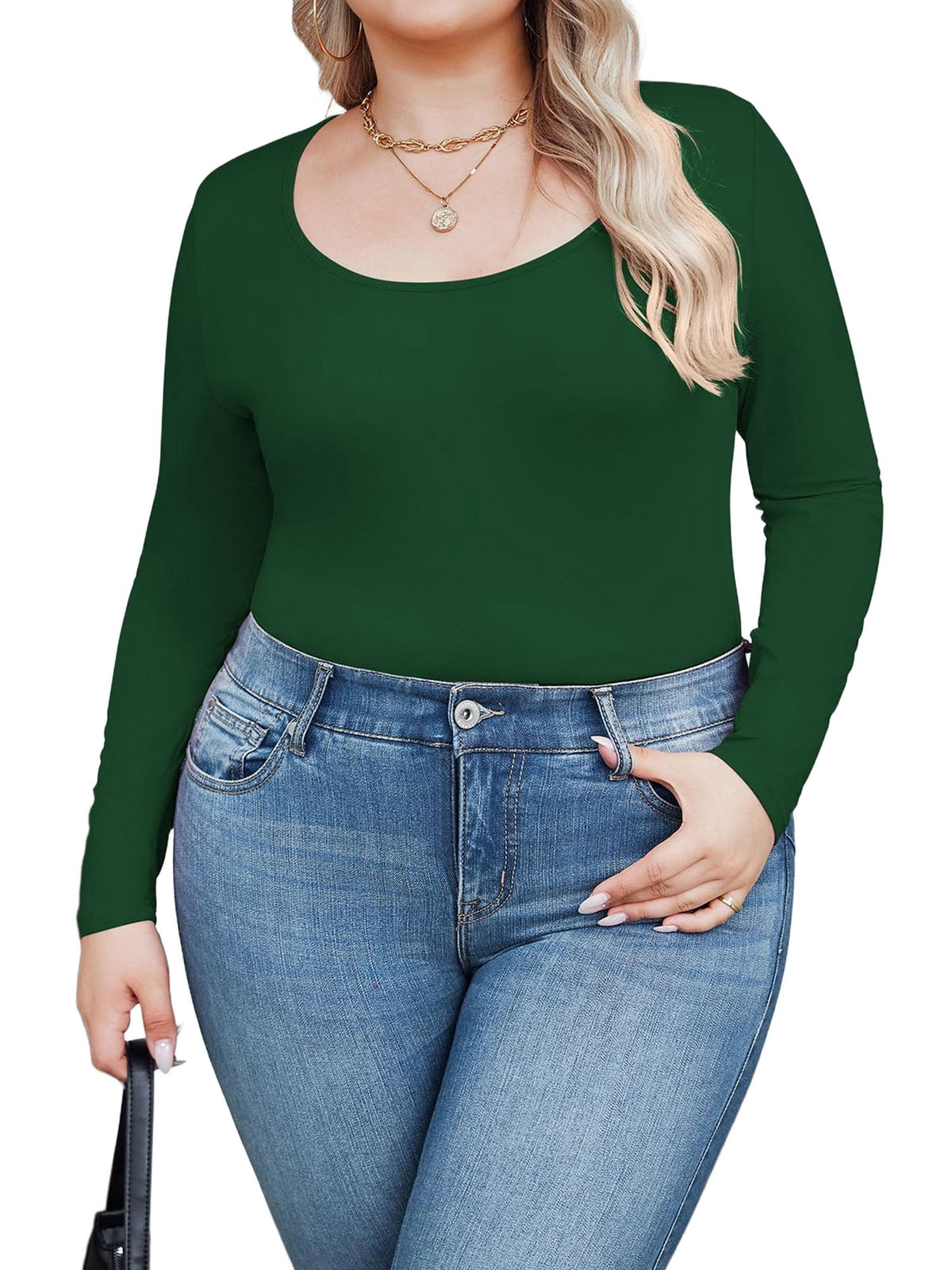 Weardear Plus Size Tops for Women Scoop Neck Long Sleeve Tight T Shirts Casual Basic Tunic Tops