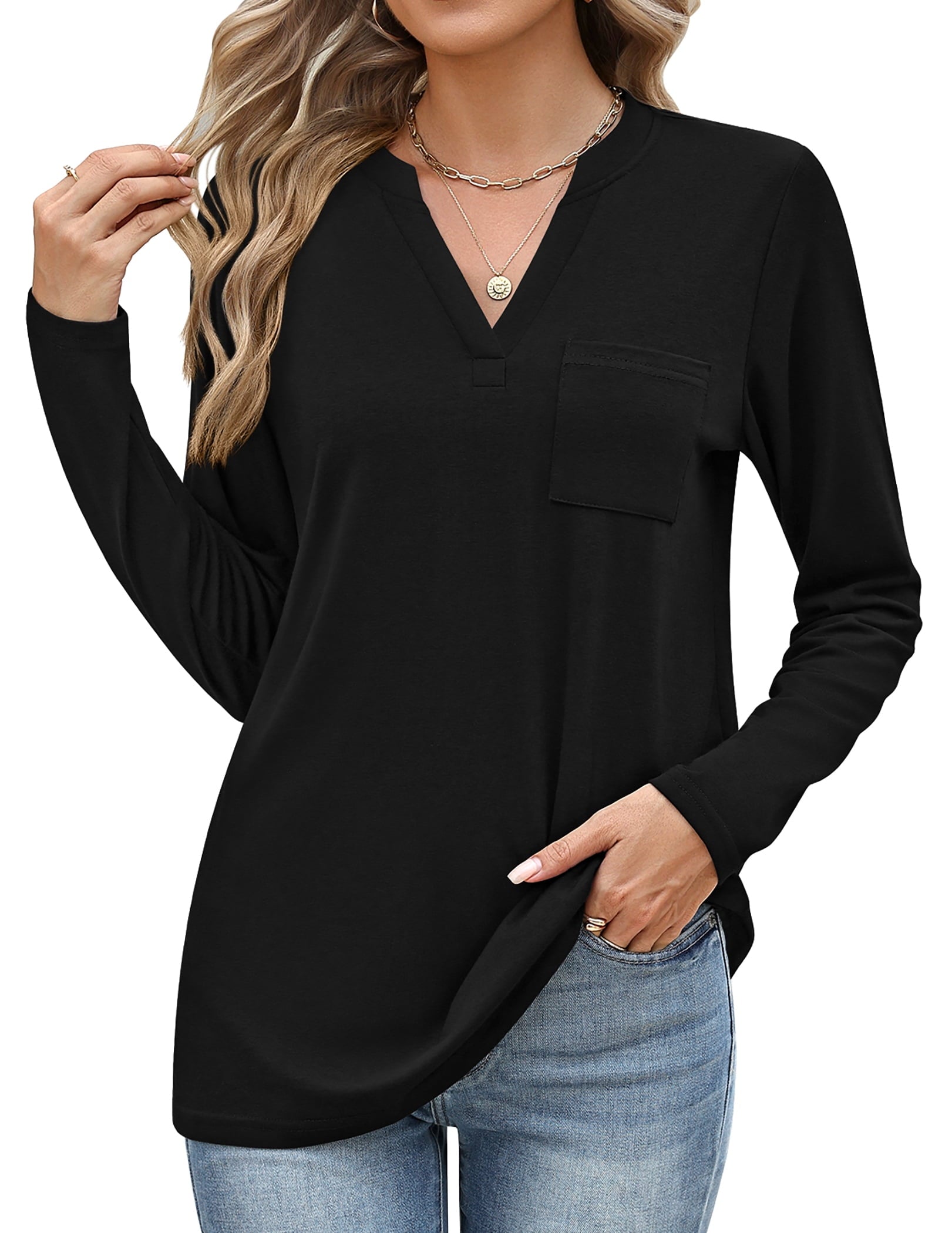 Weardear Women's V Neck 3/4 Sleeve T Shirts Casual Basic Summer Tees Shirts Loose Fit Tunic Tops
