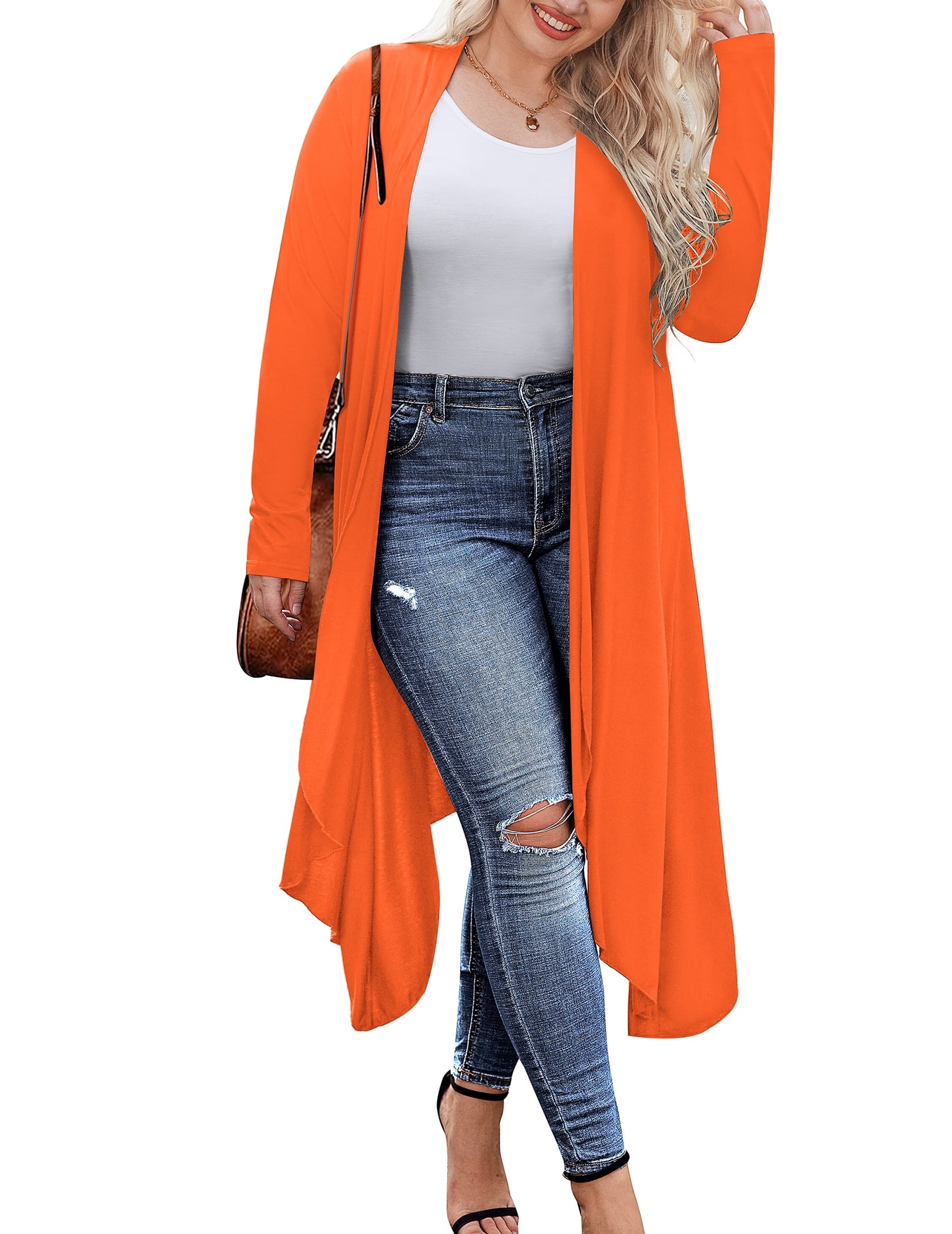 Weardear Women's Plus Size Long Cardigans Long Sleeve Plaid Duster Cardigan Lightweight Sweater