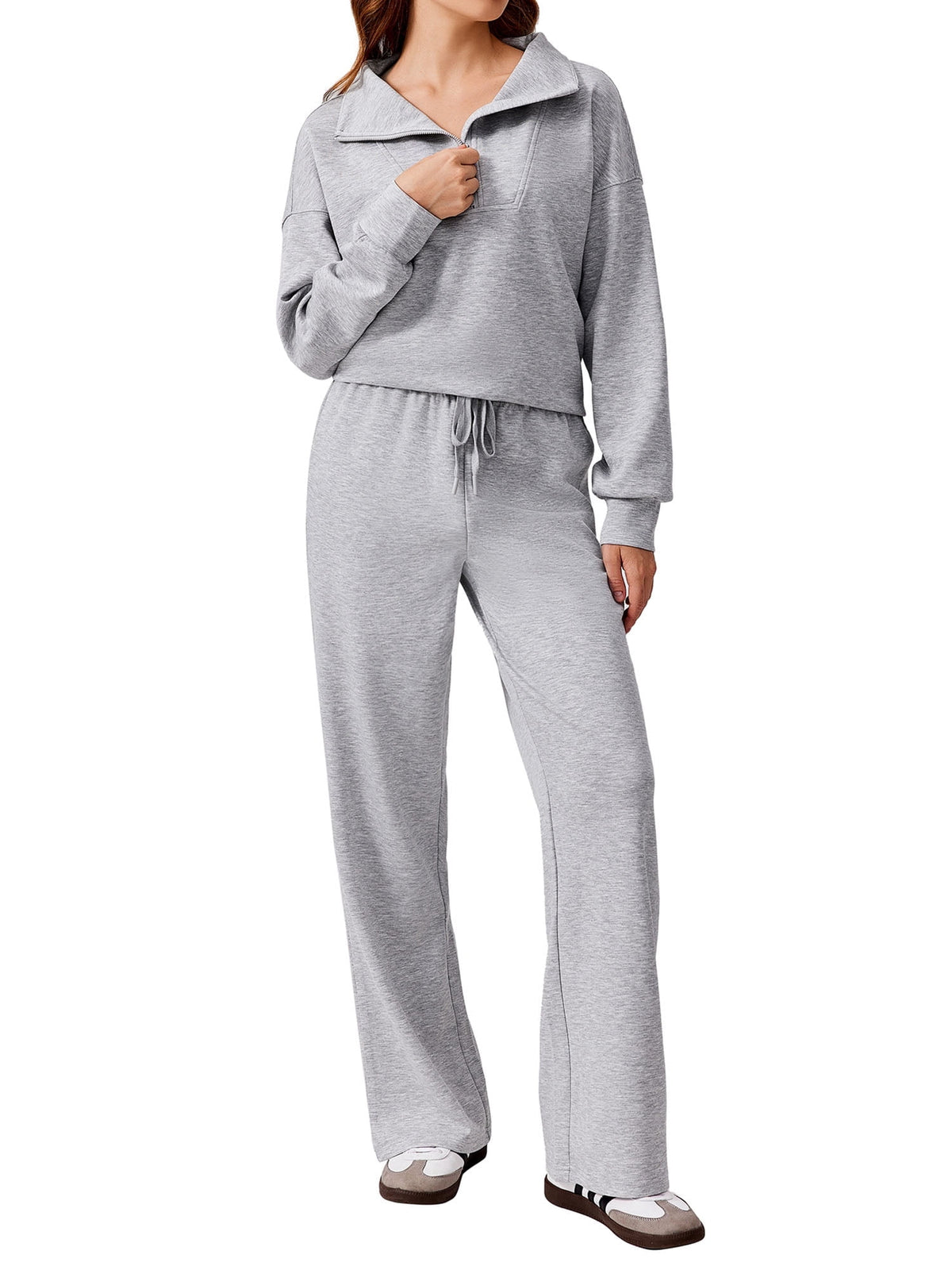 Weardear Tall 2 Piece Matching Outfit Set for Women Half Zip Long Sleeve Sweatshirt and Wide Leg Sweatpants with Pockets Casual Tracksuit