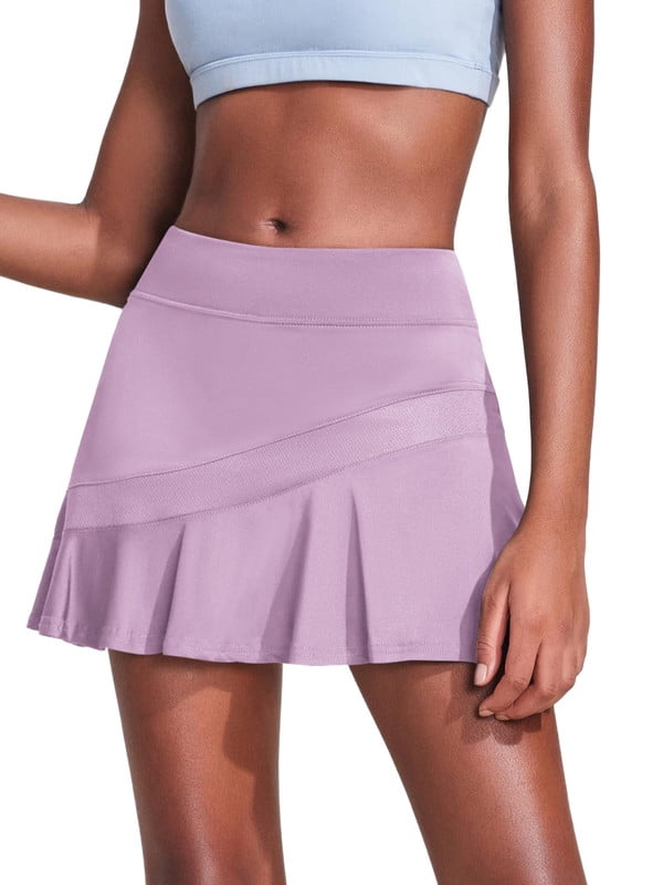 Weardear Short Skirts for Women with Pockets Mesh Ruffle Patchwork High Waisted Breathable Athletic Tennis Skirts