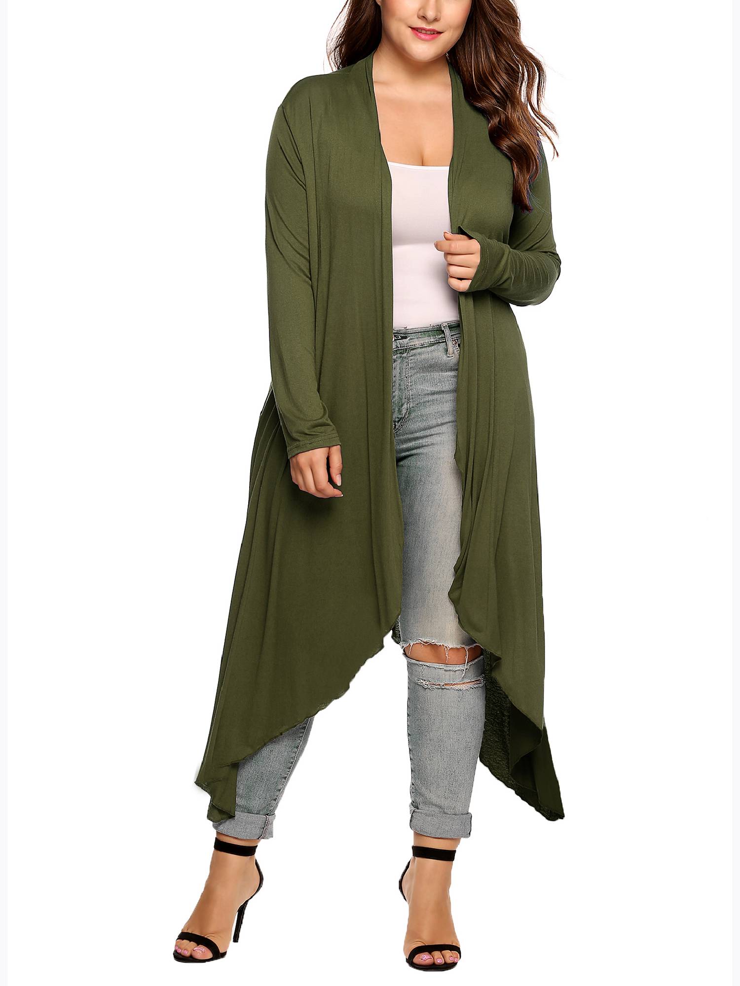 Weardear Women's Plus Size Long Cardigans Long Sleeve Plaid Duster Cardigan Lightweight Sweater