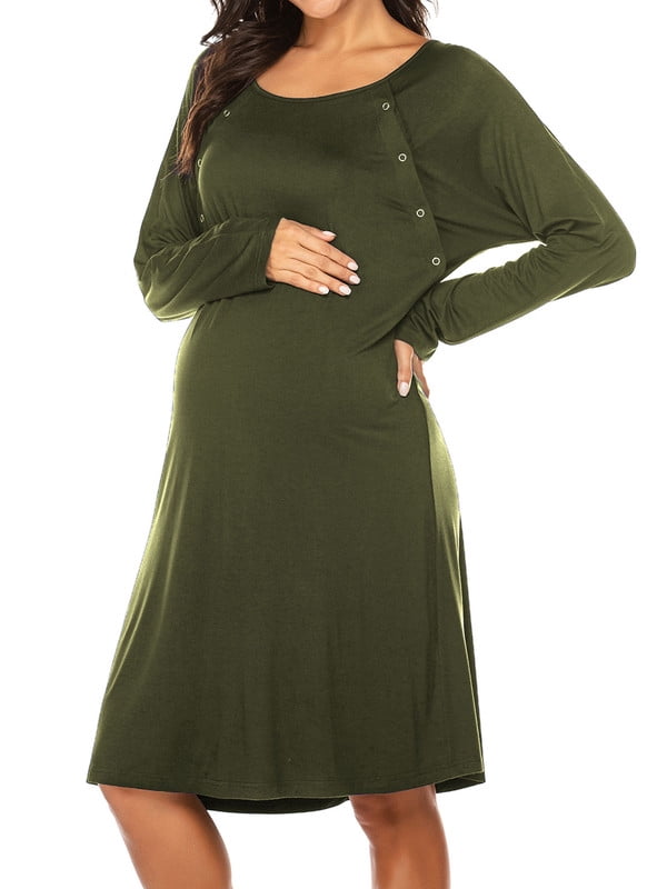 Weardear 3 in 1 Maternity Nursing Dresses Snap Down Back Labor and Delivery Gown Long Sleeve Breastfeeding Dress with Button