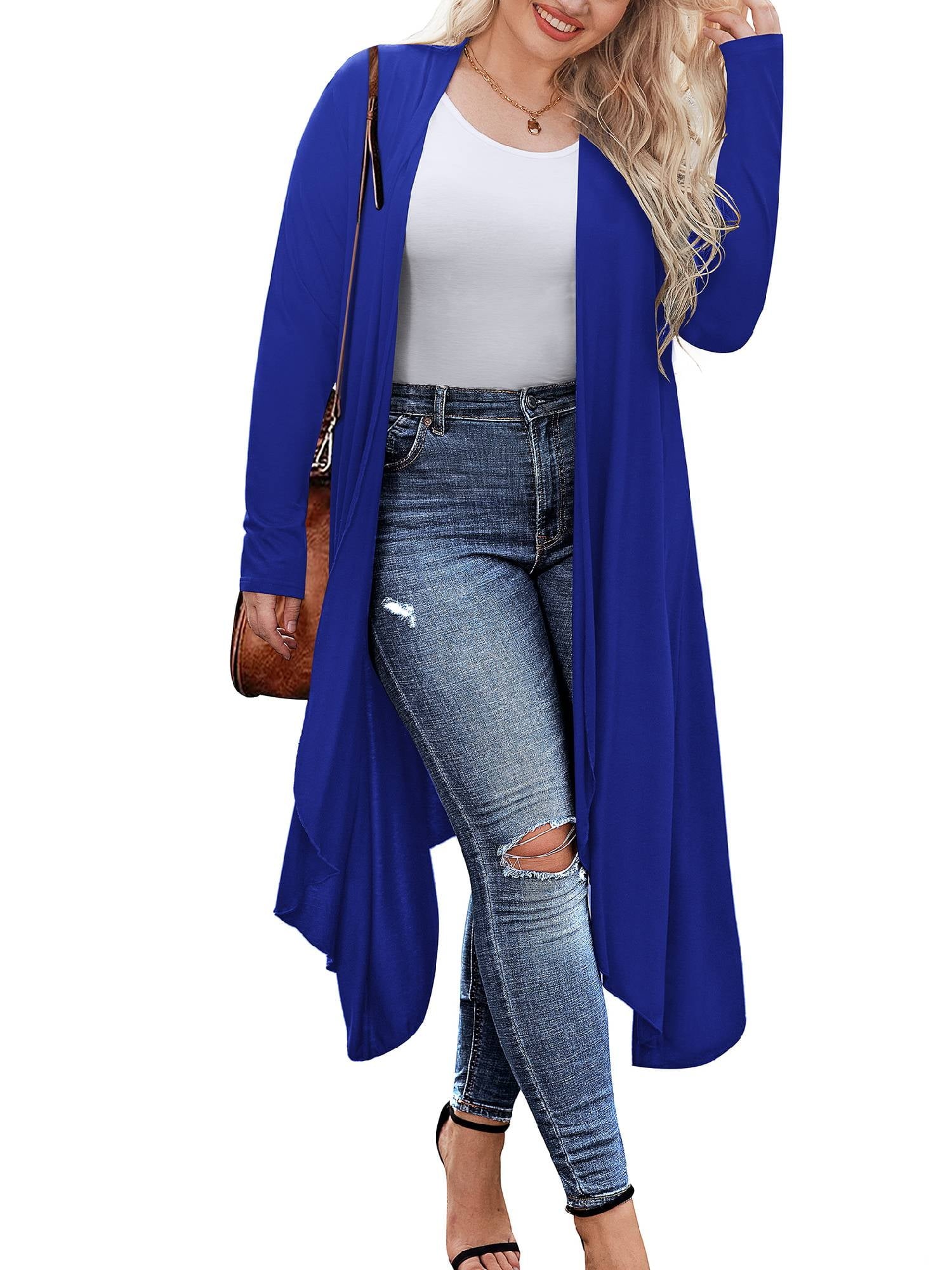 Weardear Women's Plus Size Long Cardigans Long Sleeve Plaid Duster Cardigan Lightweight Sweater