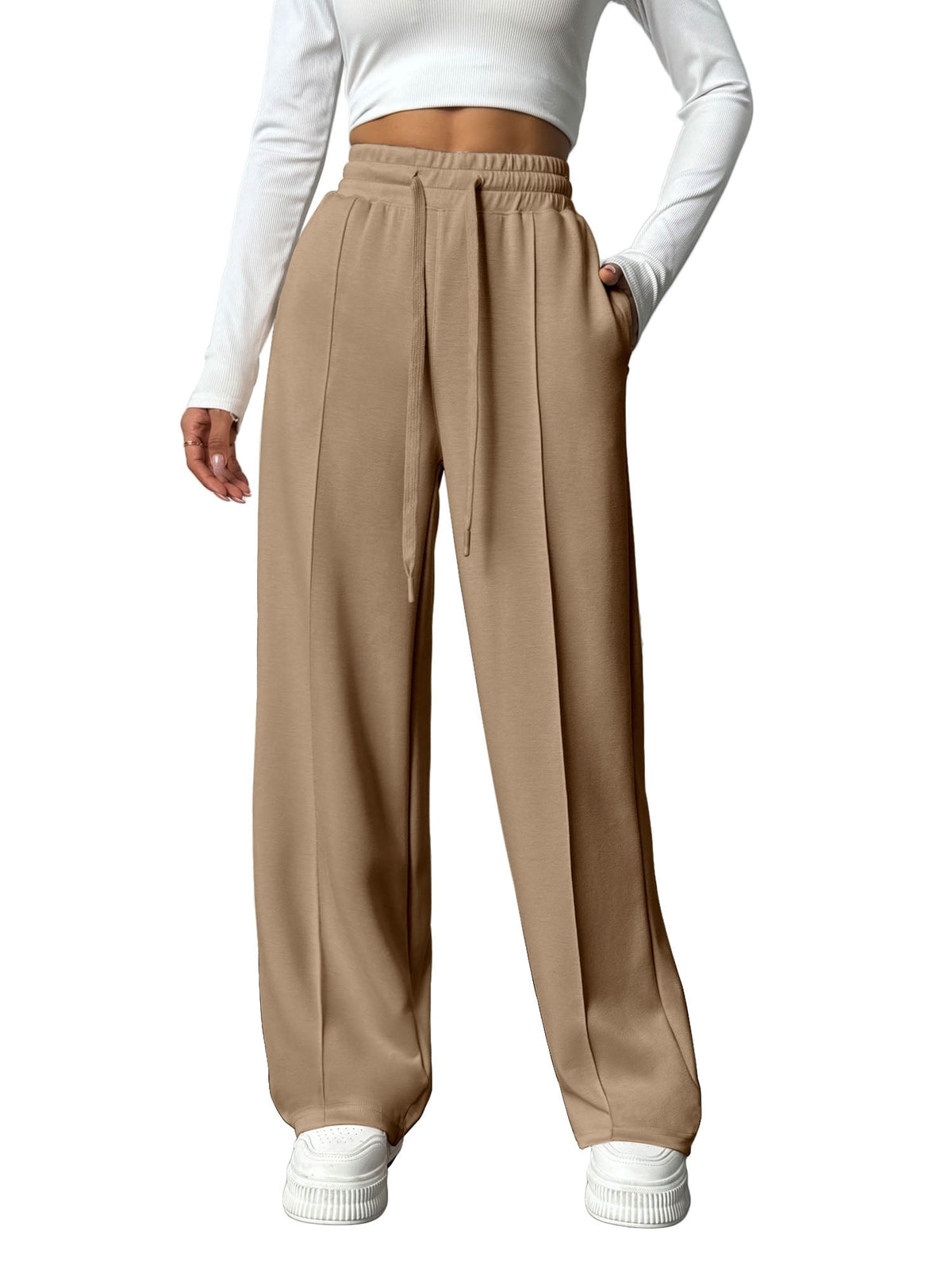 Weardear Tall Wide Leg Sweatpants for Women Drawstring Elastic Pants with Pockets High Waisted Workout Baggy Sweatpants