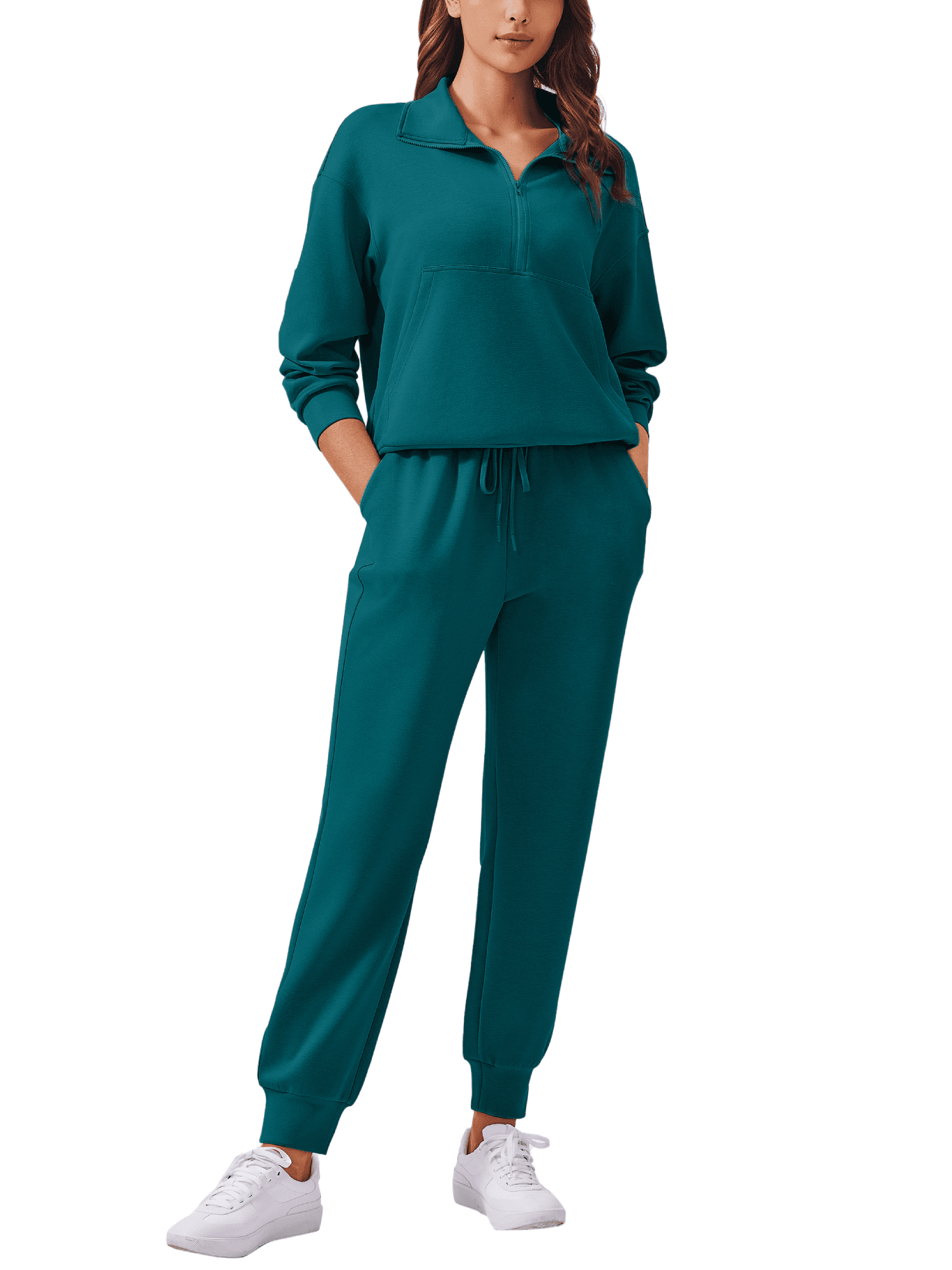 Weardear Women 2 Piece Sets Long Sleeve Tracksuit Fall Travel Outfits Joggers Sets Half Zip Sweatsuit Matching Set