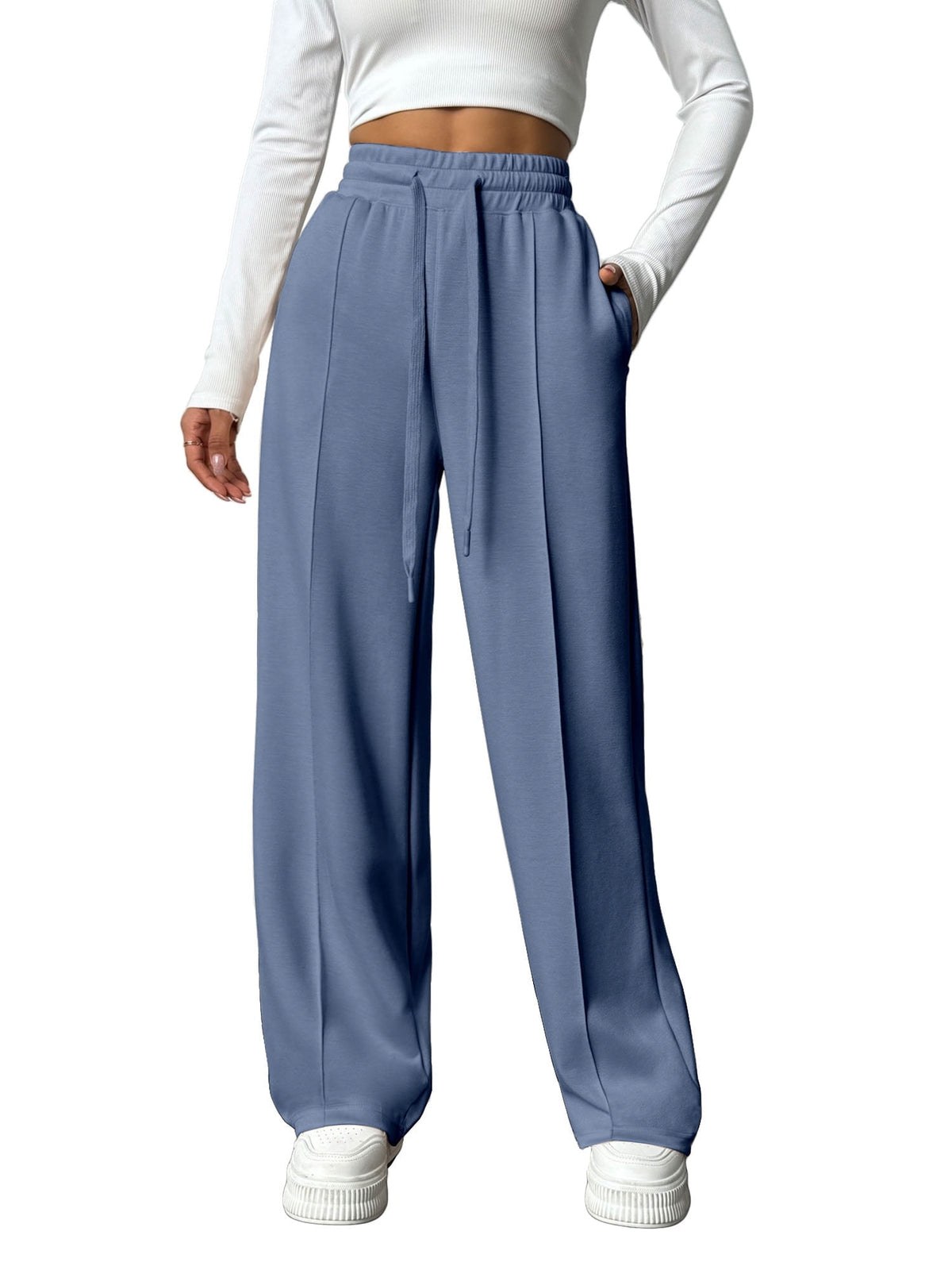 Weardear Tall Wide Leg Sweatpants for Women Drawstring Elastic Pants with Pockets High Waisted Workout Baggy Sweatpants