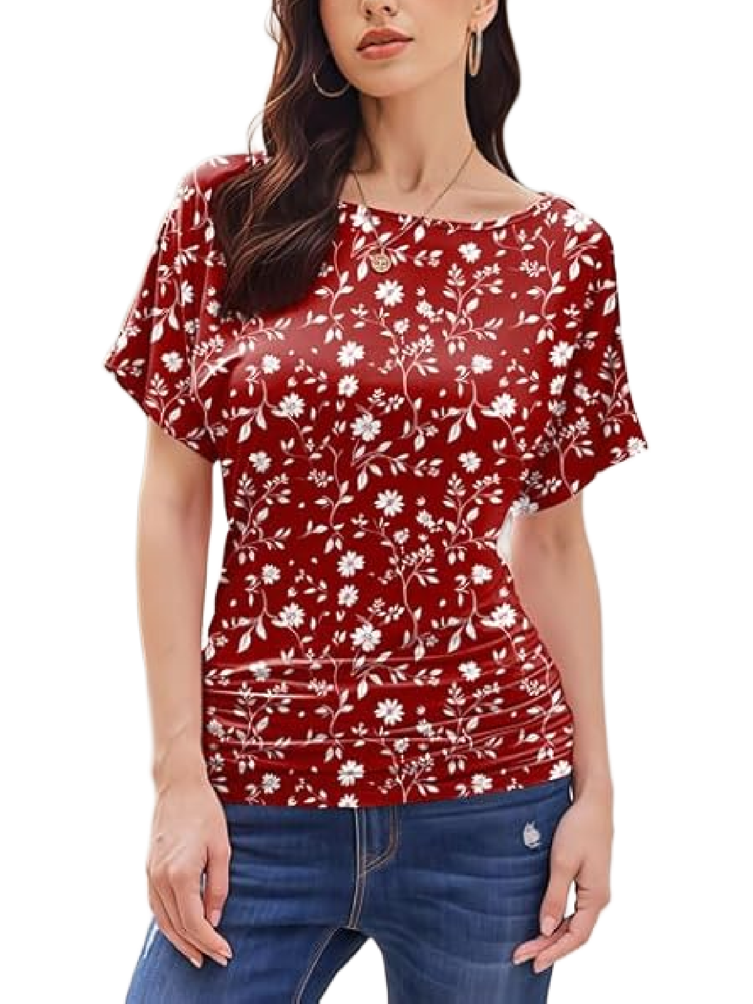Weardear Womens Ruched Tops Dolman Short Sleeve Shirts Casual T Shirts Boat Neck Summer Off Shoulder Batwing Tops